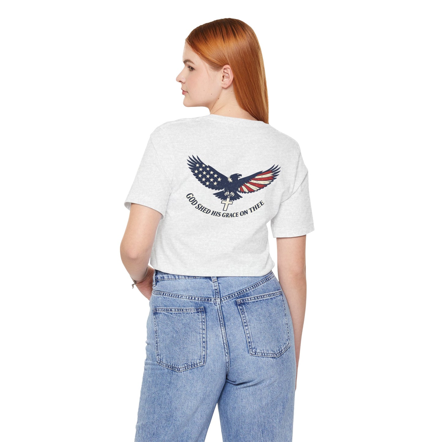 Patriotic Eagle T‑Shirt — "God Shed His Grace on Thee" Back Graphic Tee