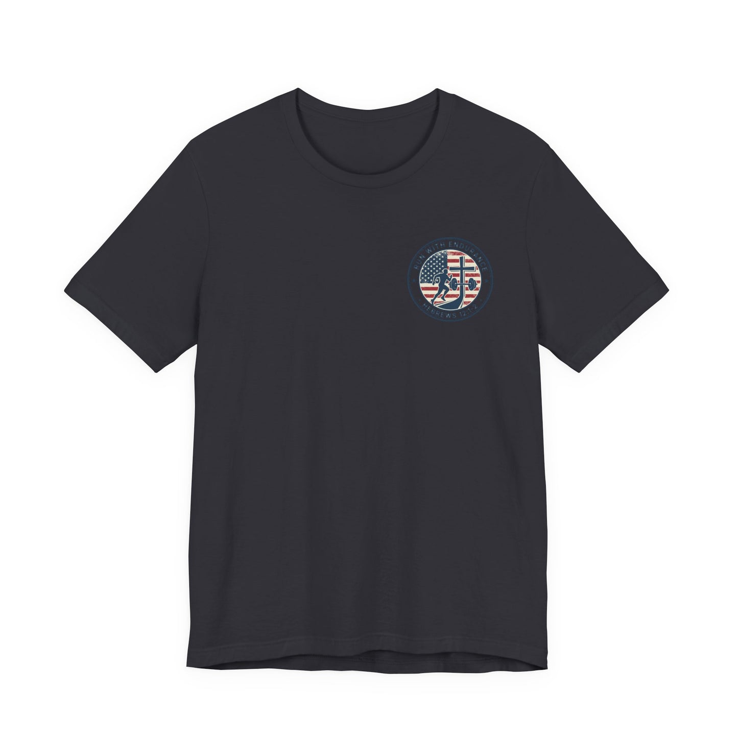 Hebrews 12:1-2 'Run With Endurance' T-Shirt — Inspirational Christian Tee