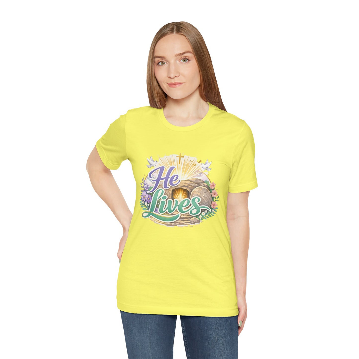He Lives Jesus Tomb Tee — Christian Easter T‑Shirt