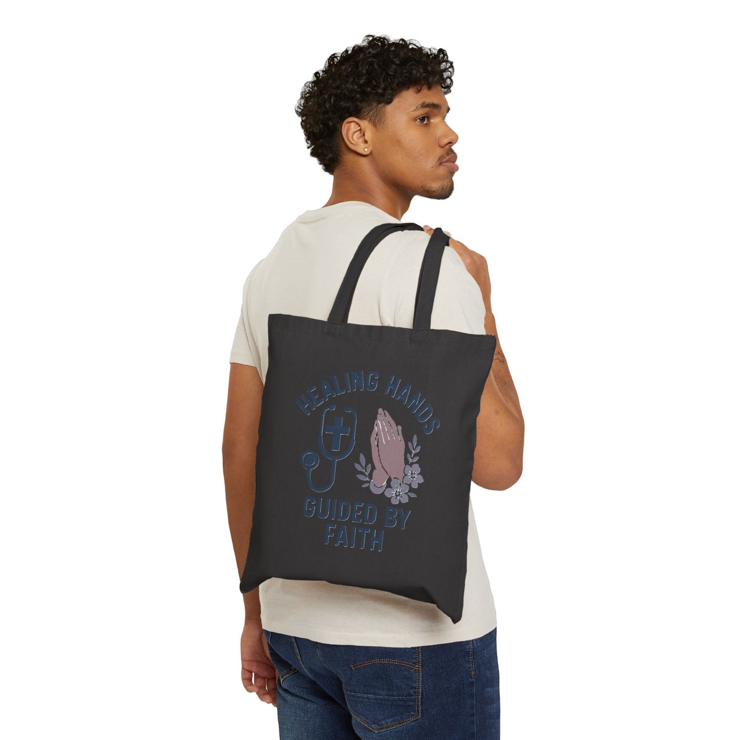 Healing Hands Guided by Faith Cotton Canvas Tote Bag
