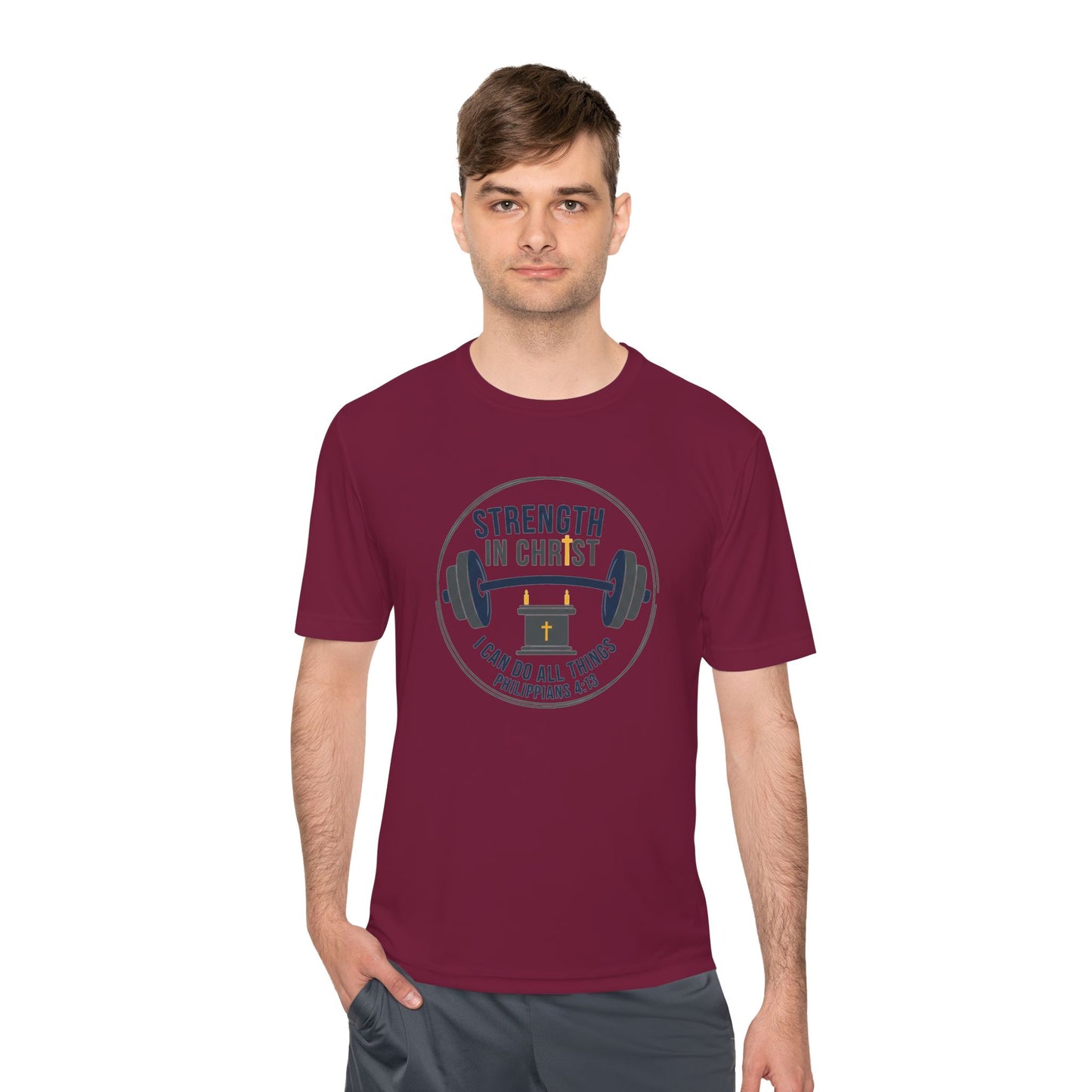 Philippians 4:13 'Strength in Christ' Moisture-Wicking Workout Tee