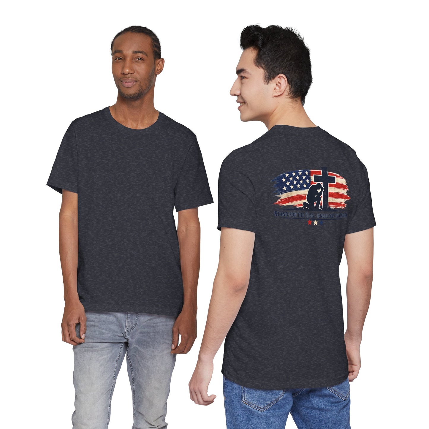 Patriotic Cross Tee – "Stand for the Flag, Kneel for the Cross" Short Sleeve T-Shirt