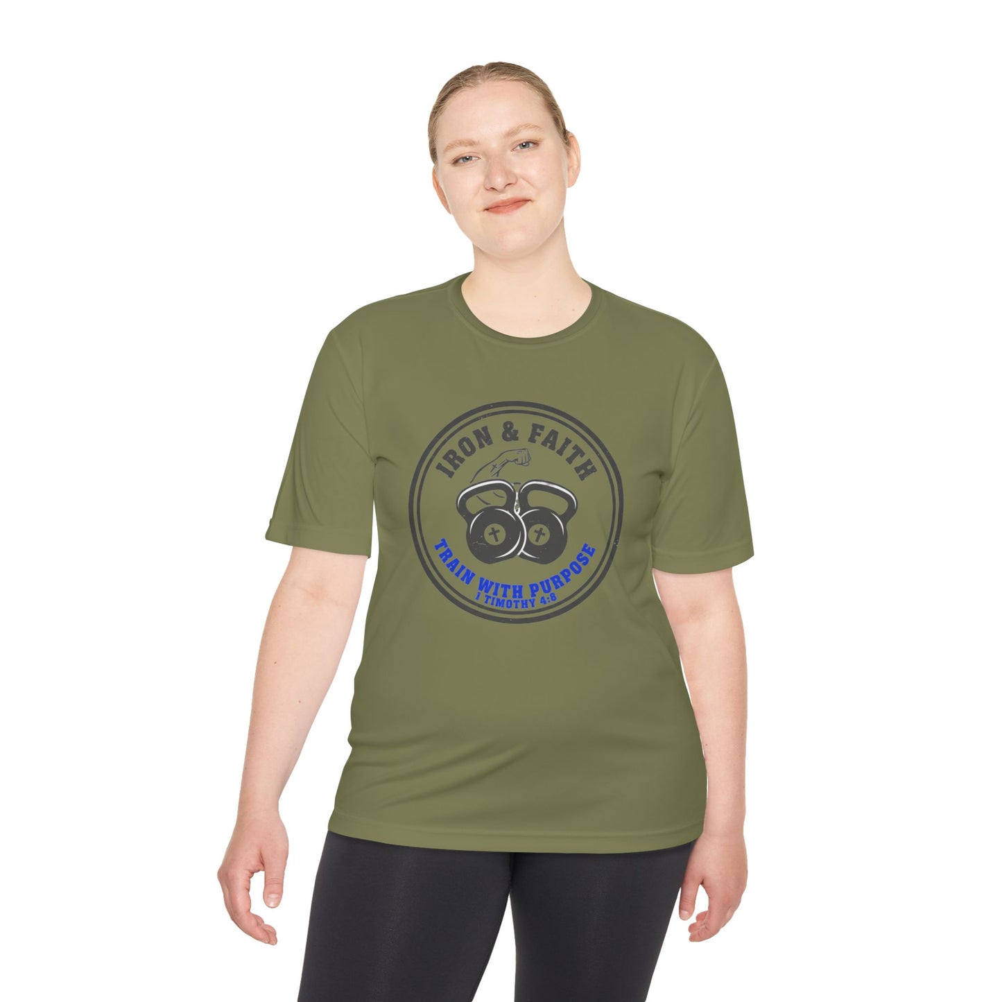 Iron & Faith Training Tee — 1 Timothy 4:8 Workout Shirt