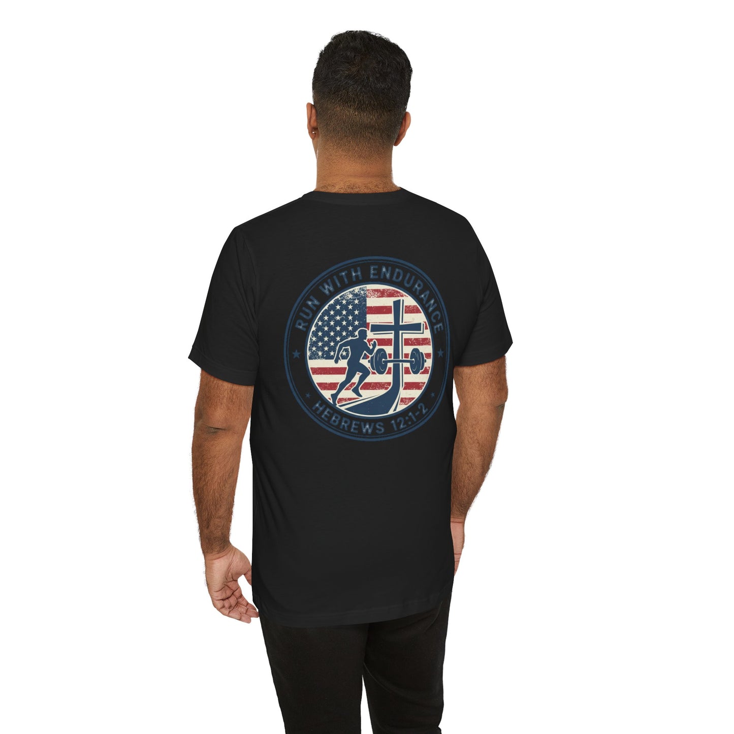 Hebrews 12:1-2 'Run With Endurance' T-Shirt — Inspirational Christian Tee