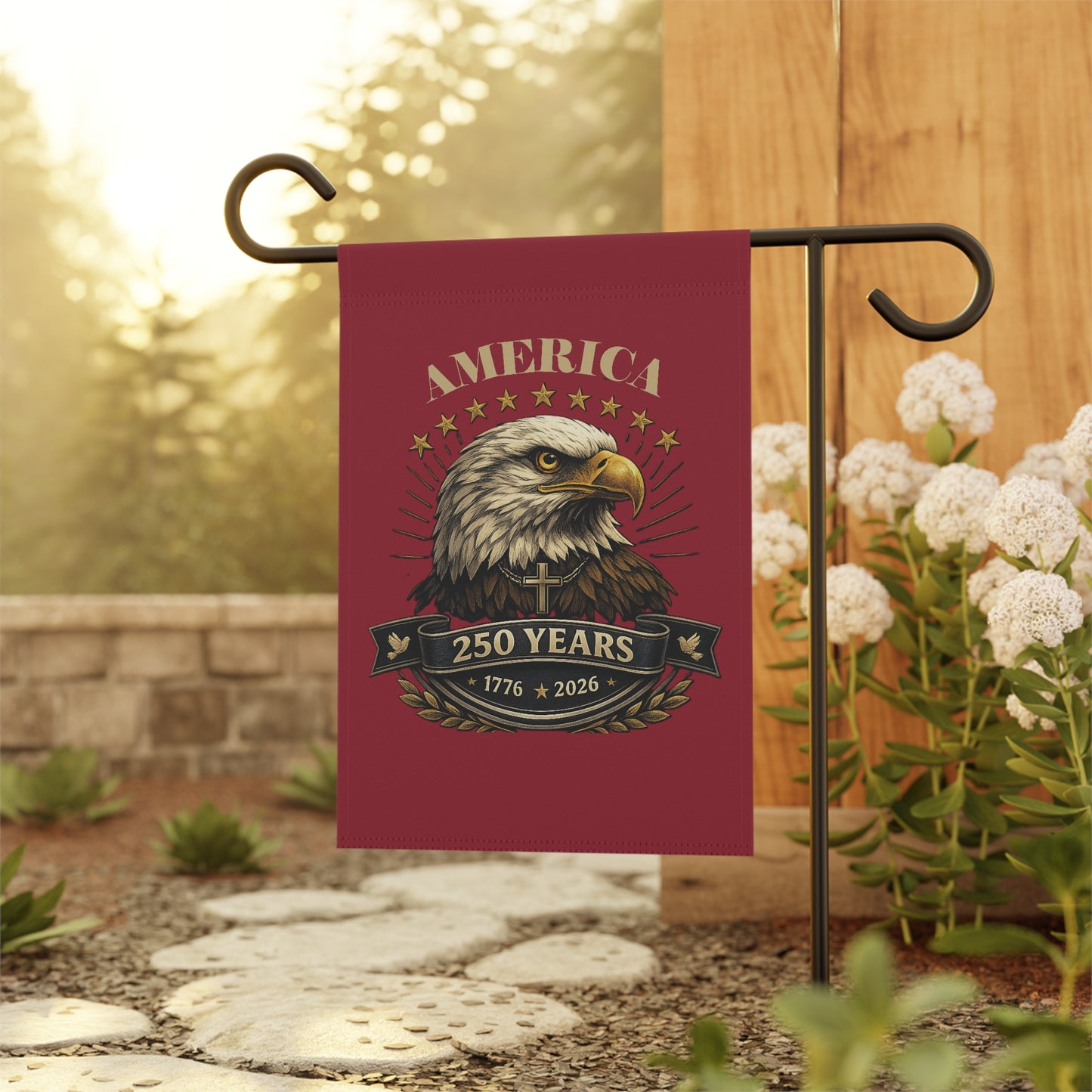 America 250 Years Patriotic Garden Flag — Bald Eagle 1776‑2026 Celebration Banner