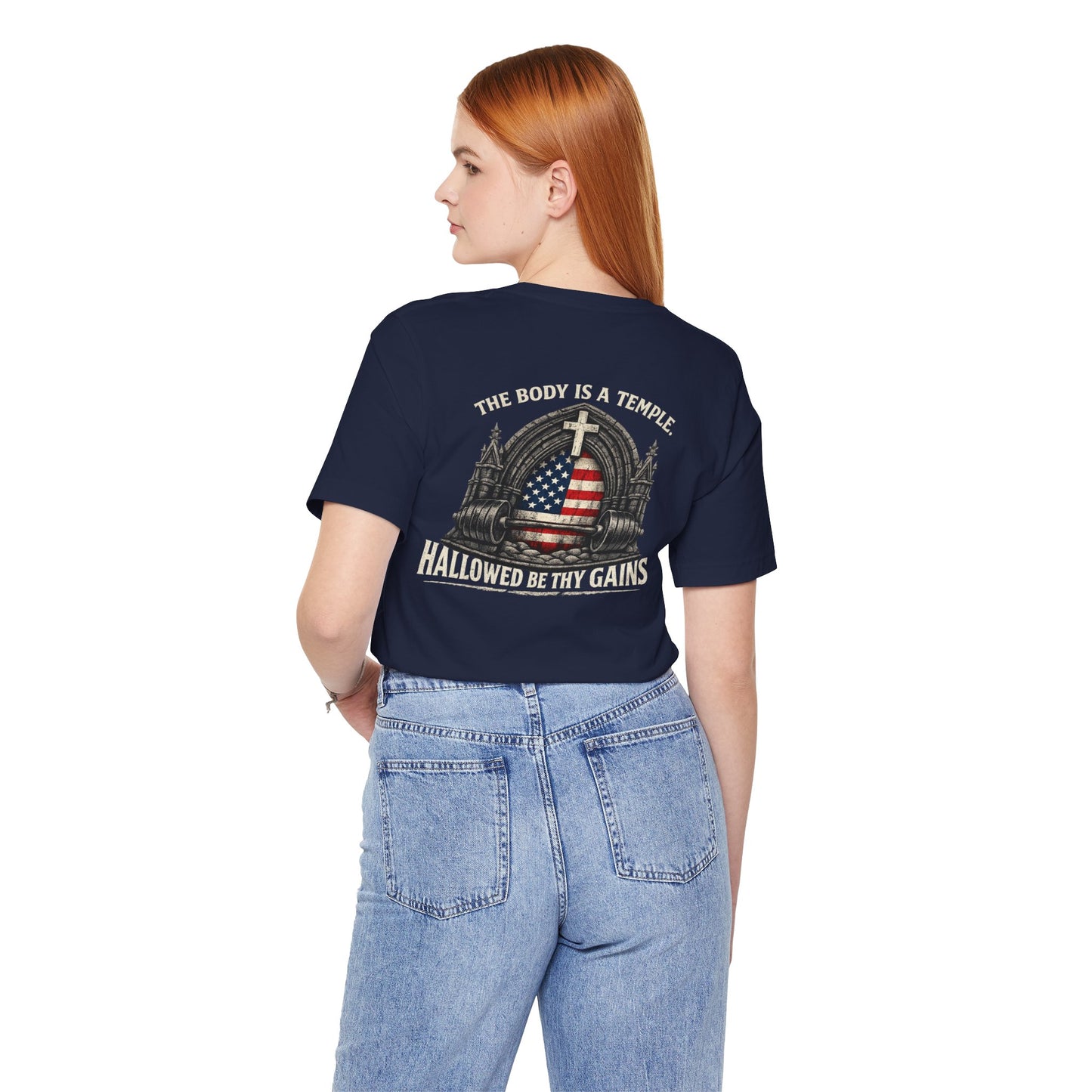 Patriotic Gym Tee — “The Body Is a Temple” American Flag Fitness T-Shirt