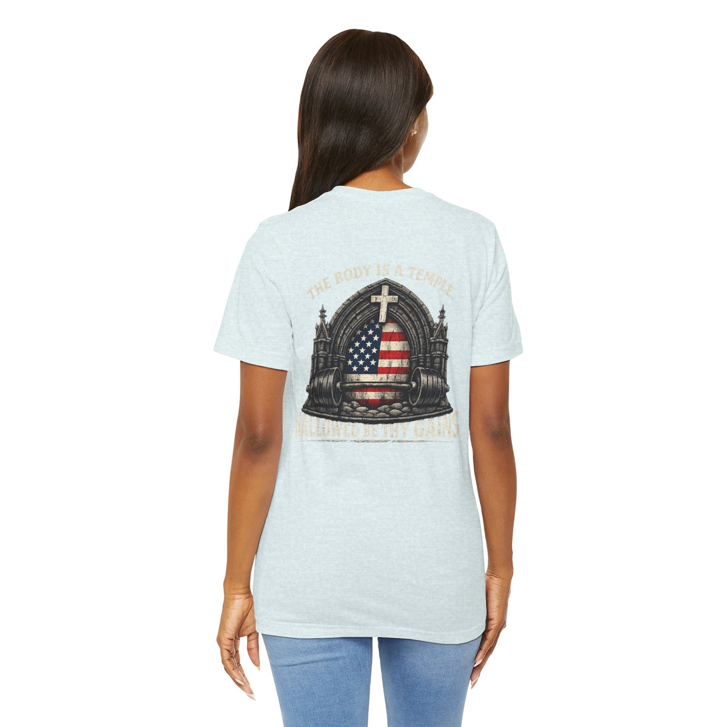 Patriotic Gym Tee — “The Body Is a Temple” American Flag Fitness T-Shirt