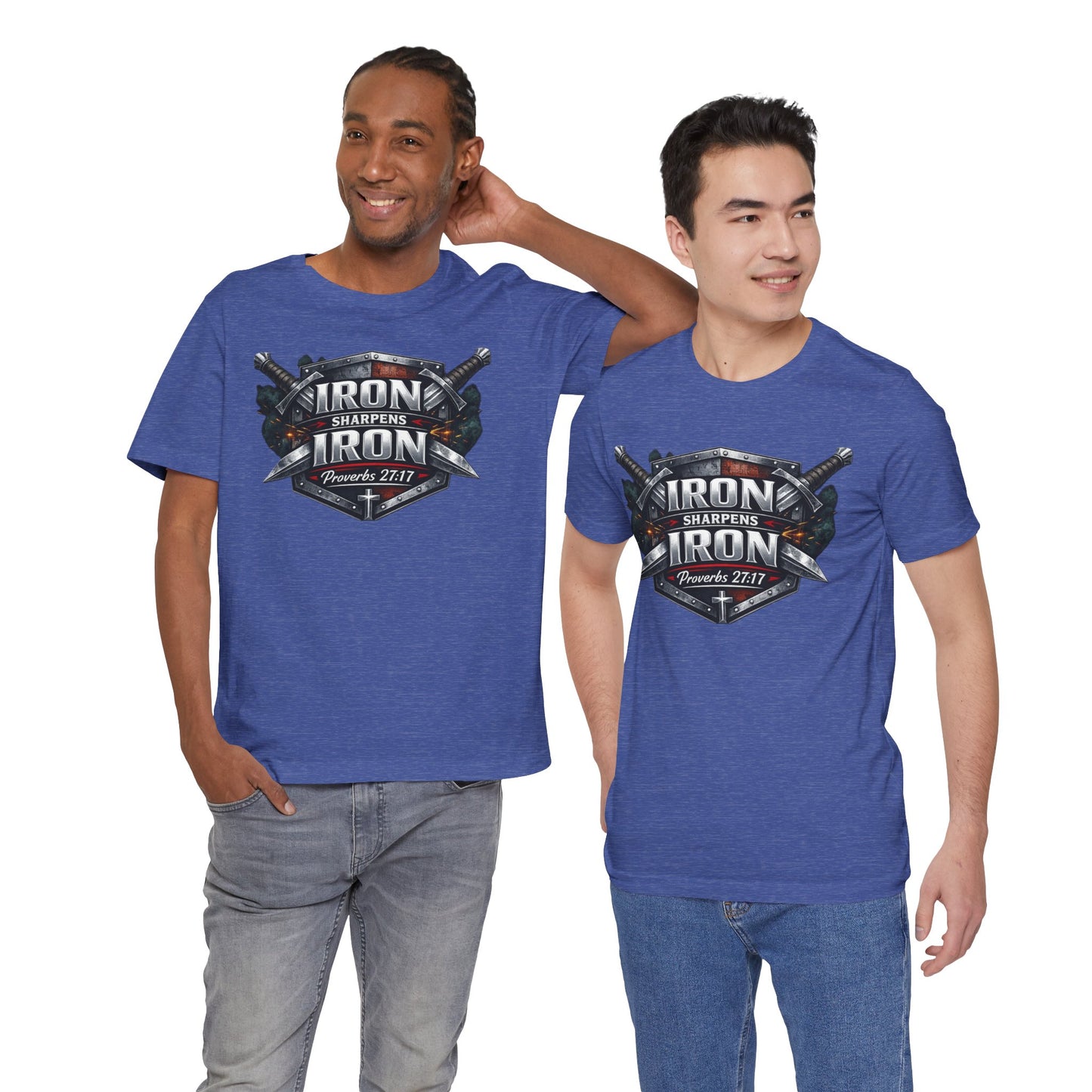 Iron Sharpens Iron T-Shirt — Faith-Based Proverbs 27:17 Graphic Tee