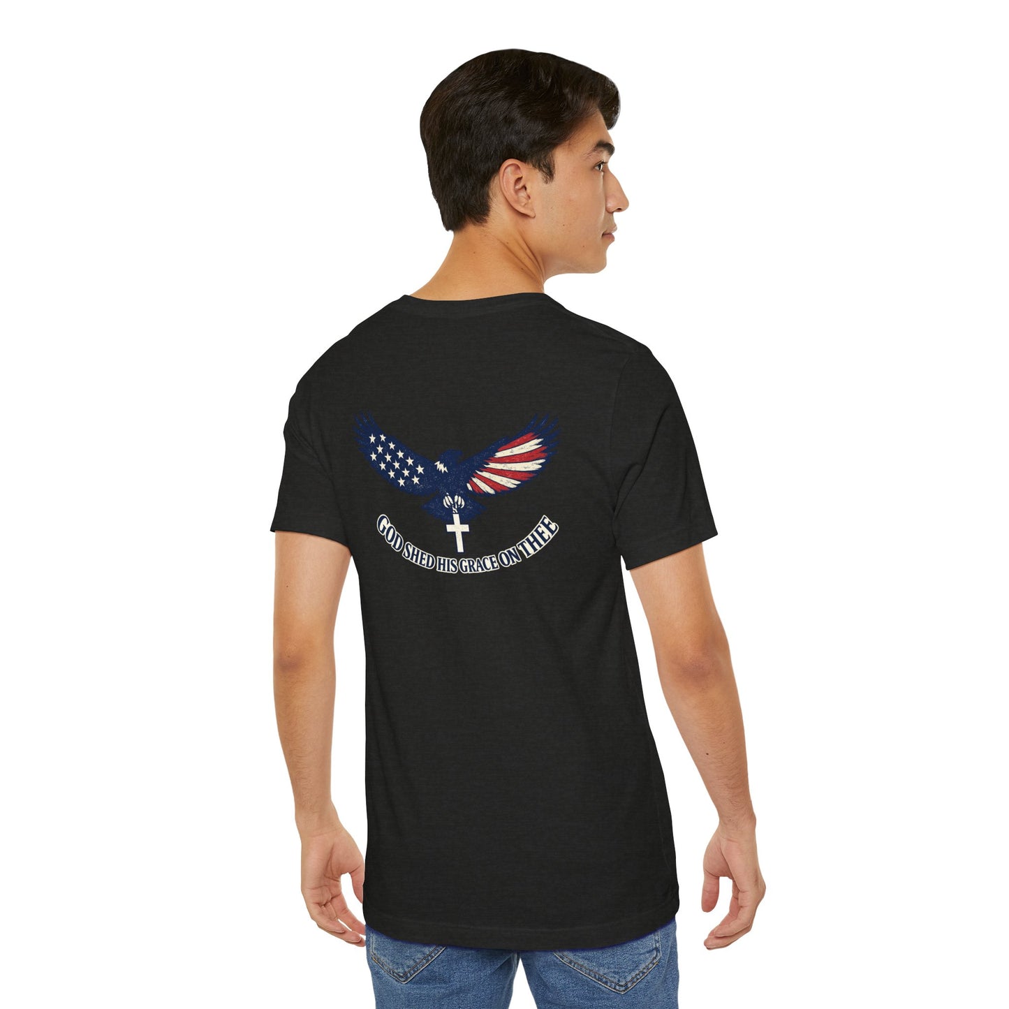 Patriotic Eagle T‑Shirt — "God Shed His Grace on Thee" Back Graphic Tee