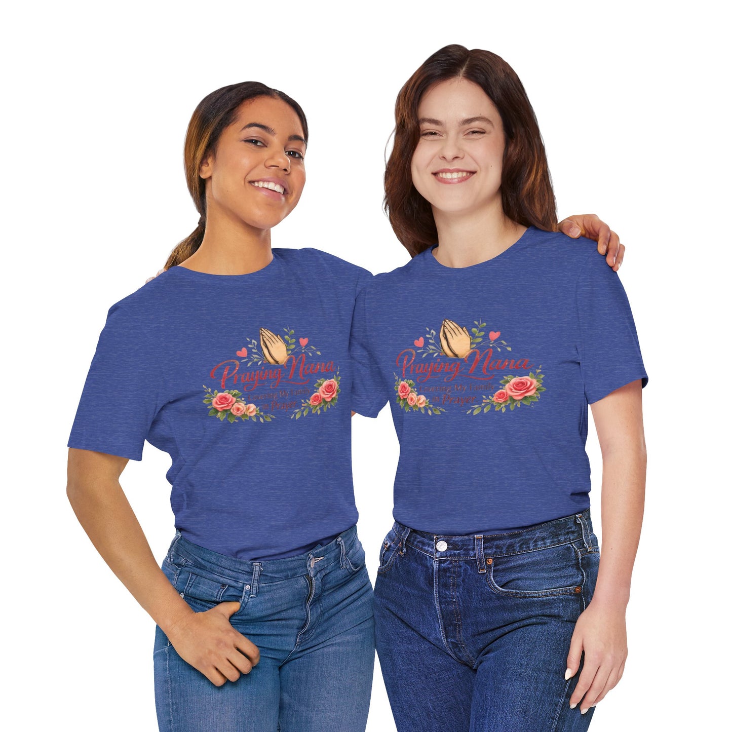 Praying Nana T-Shirt – Floral Praying Hands "Covering My Family in Prayer" Grandma Gift