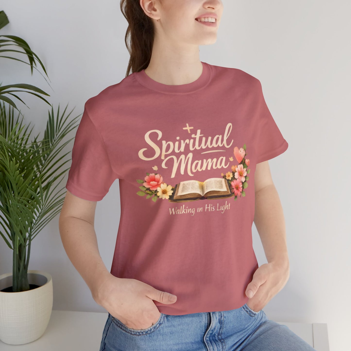 Spiritual Mama T-Shirt — "Walking in His Light" Floral Bible Tee