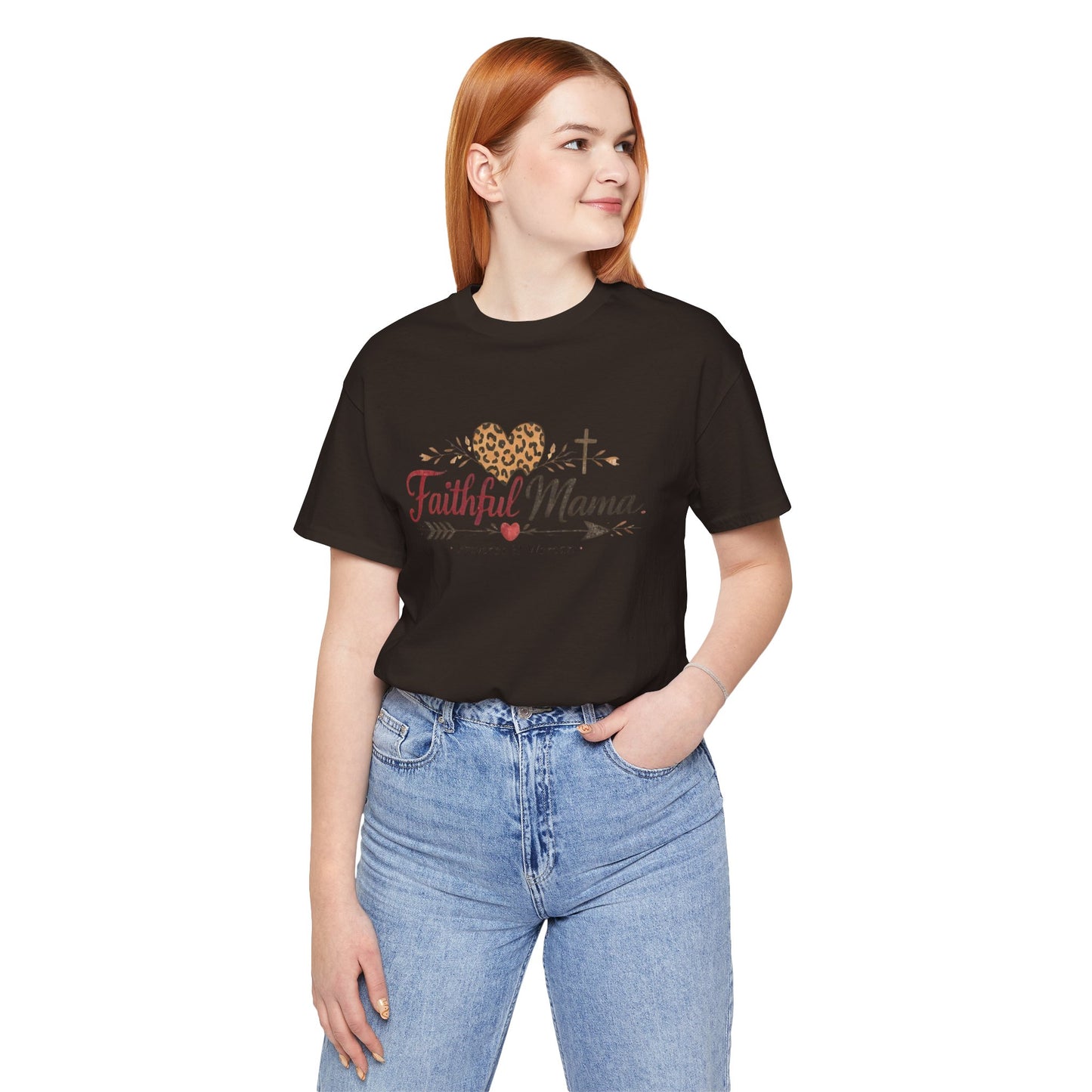 Faithful Mama T-Shirt - Leopard Heart Christian Mom Tee (Proverbs 31 Woman)