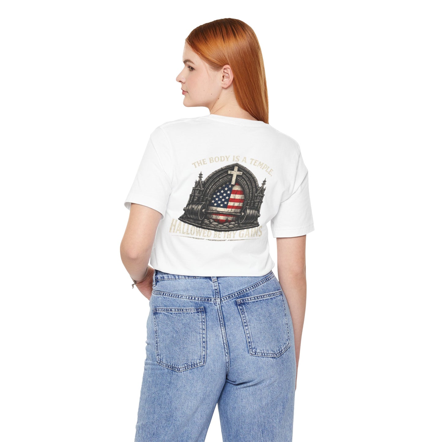 Patriotic Gym Tee — “The Body Is a Temple” American Flag Fitness T-Shirt