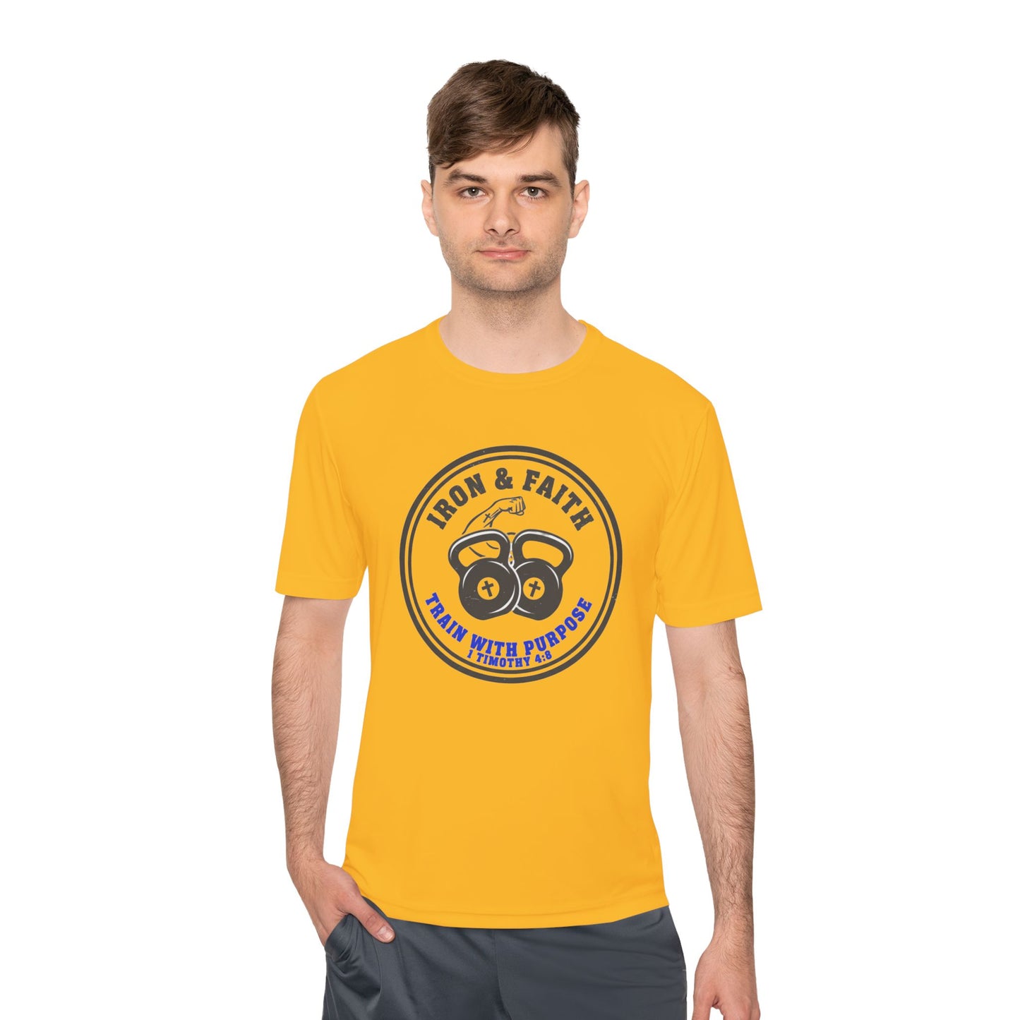 Iron & Faith Training Tee — 1 Timothy 4:8 Workout Shirt