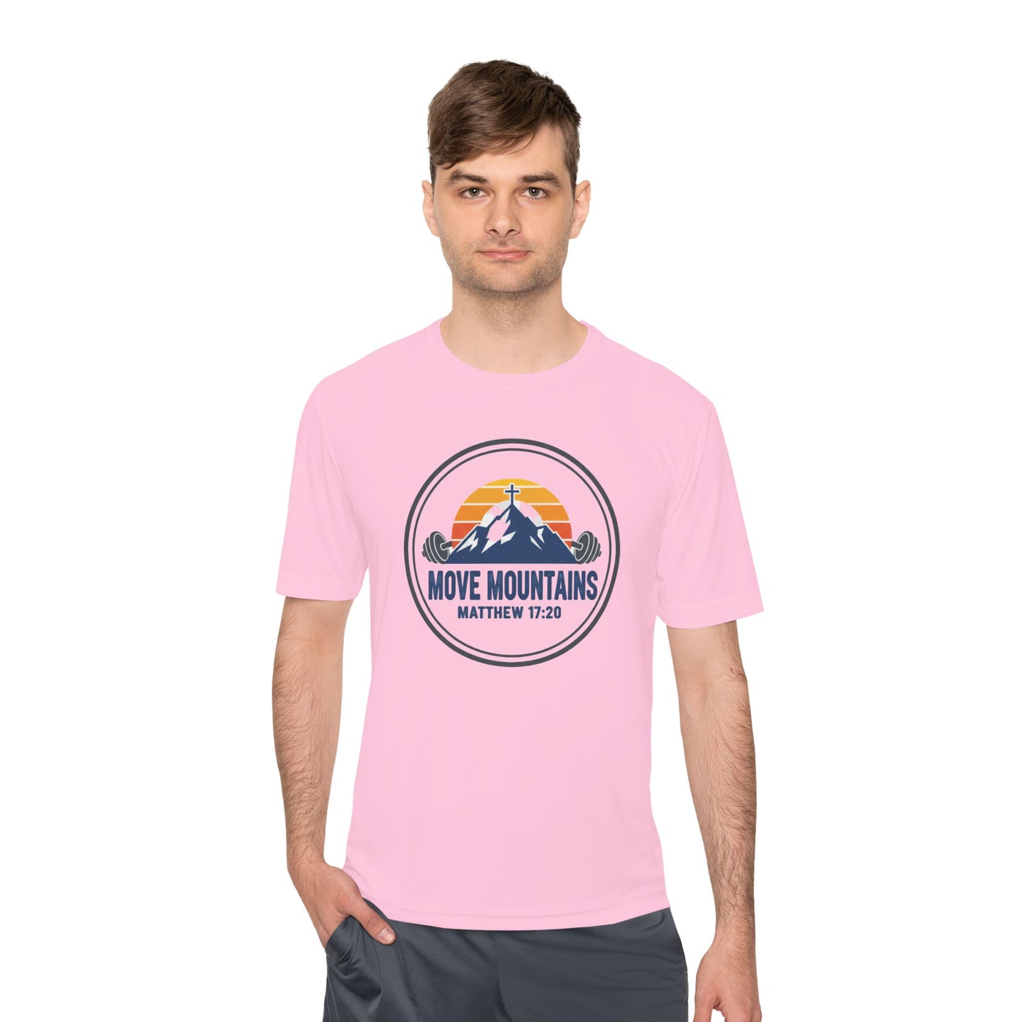 Matthew 17:20 'Move Mountains' Workout Tee — Moisture-Wicking Athletic Shirt