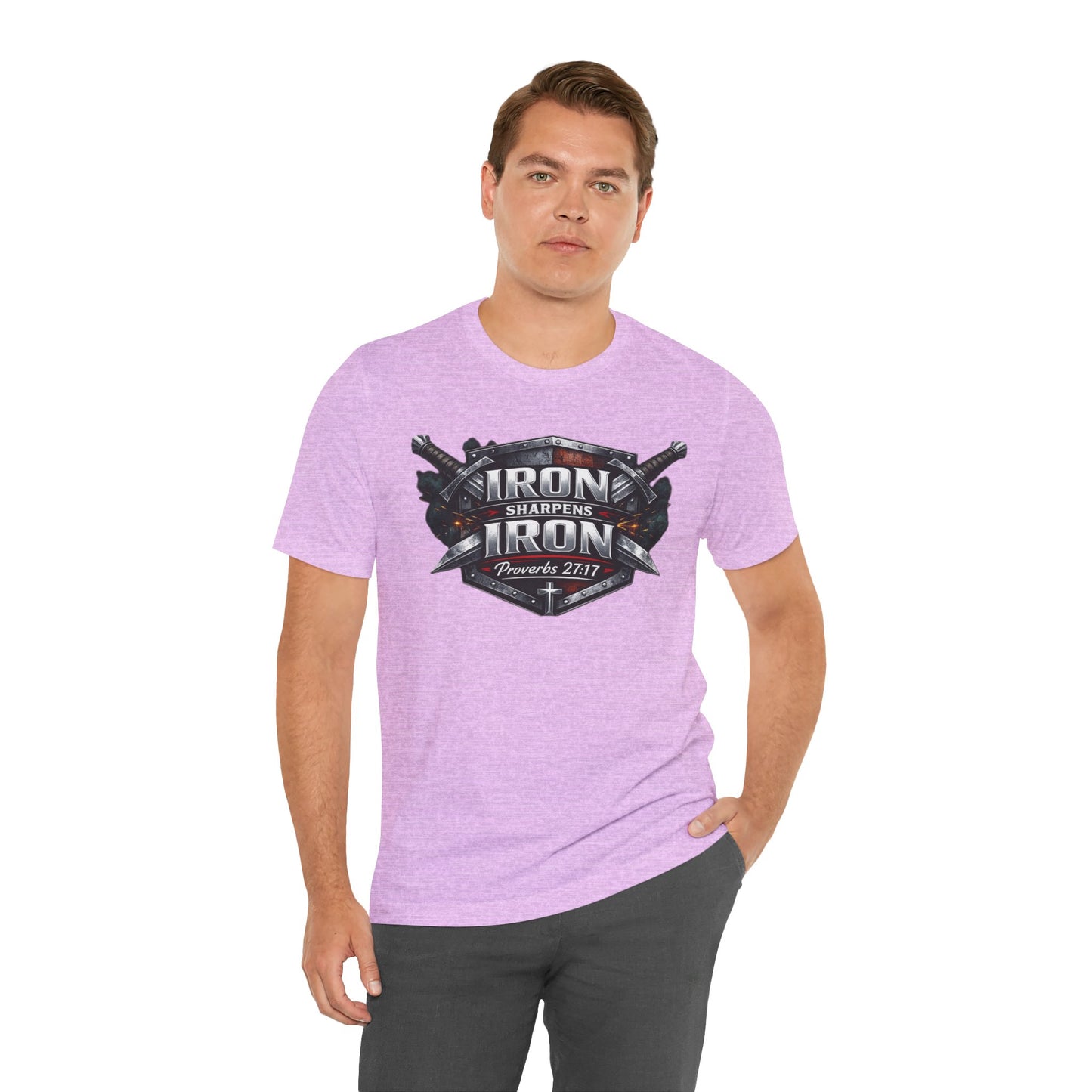 Iron Sharpens Iron T-Shirt — Faith-Based Proverbs 27:17 Graphic Tee