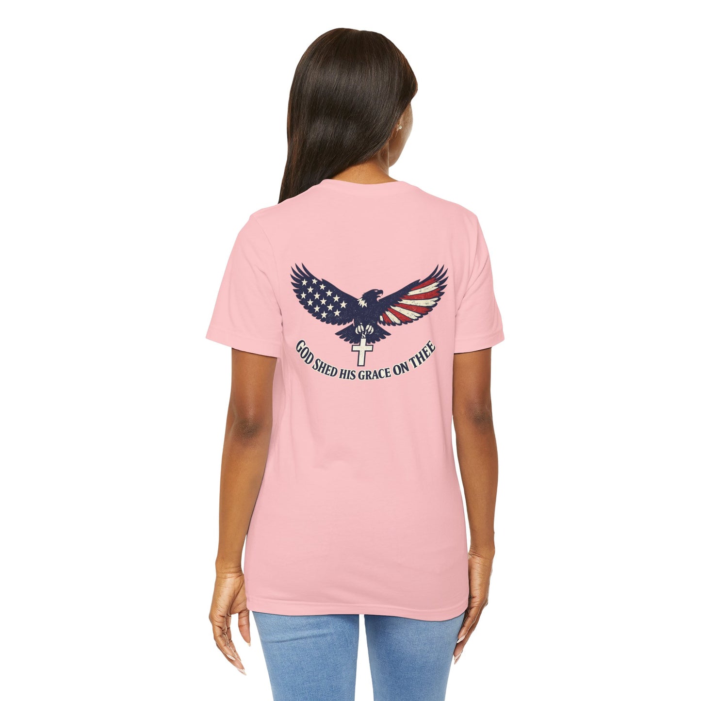 Patriotic Eagle T‑Shirt — "God Shed His Grace on Thee" Back Graphic Tee