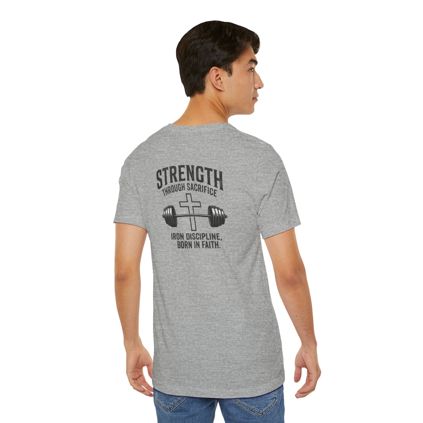 Strength Through Sacrifice Tee — Faith & Fitness Workout T‑Shirt