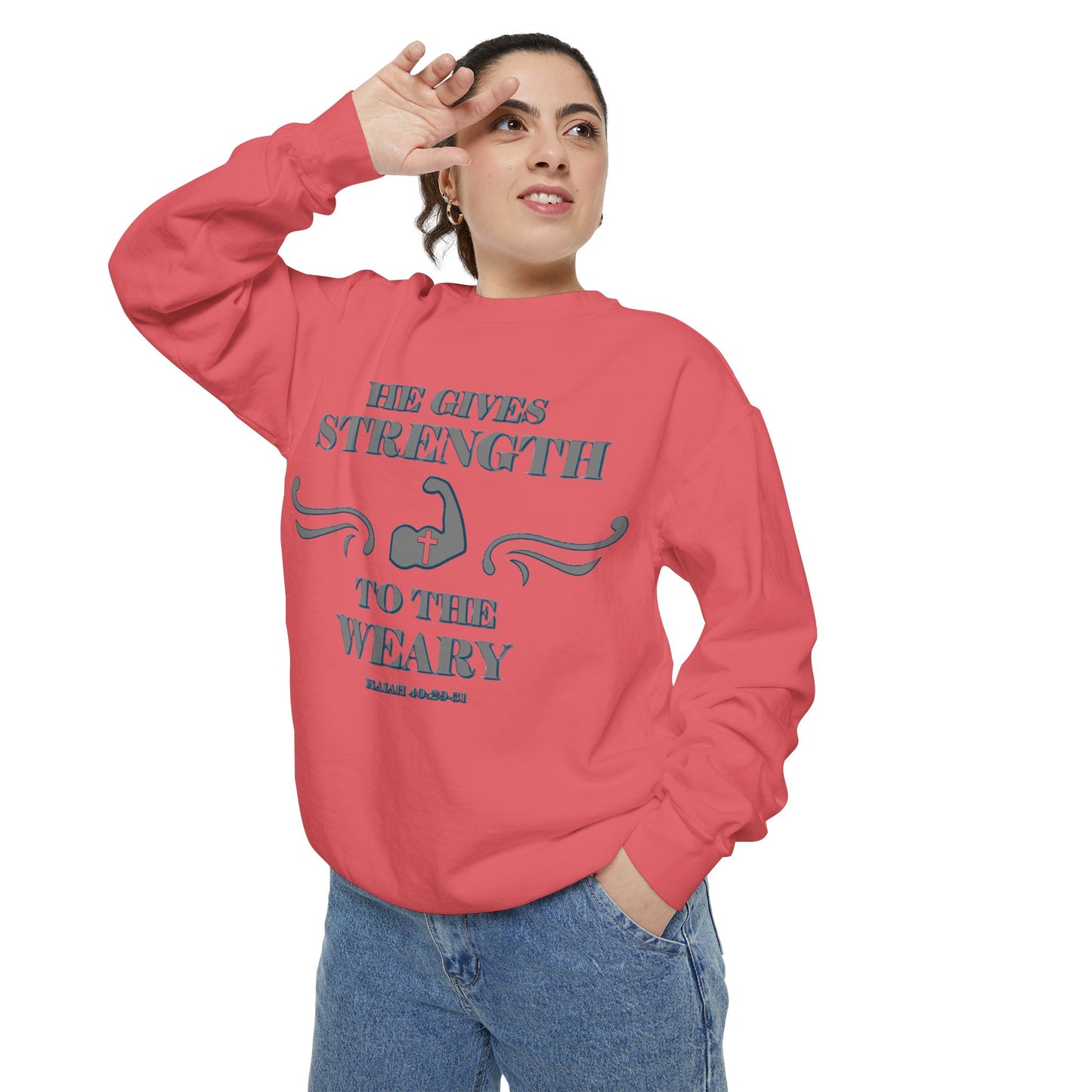 Copy of Bible Verse Isaiah 40:29-31 Unisex Sweatshirt 'He Gives Strength to the Weary'