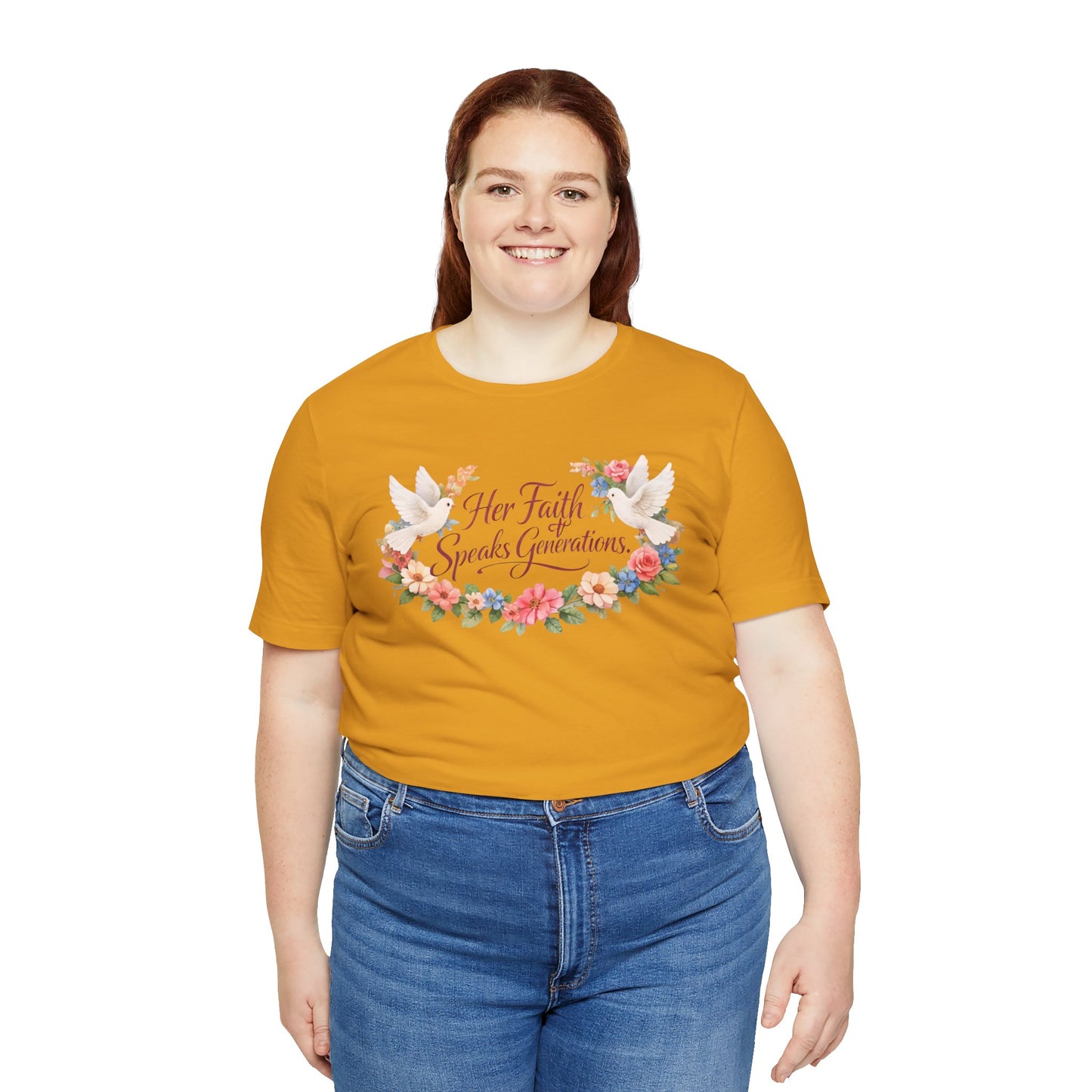 Her Faith Speaks Generations T-Shirt — Floral Christian Inspirational Tee