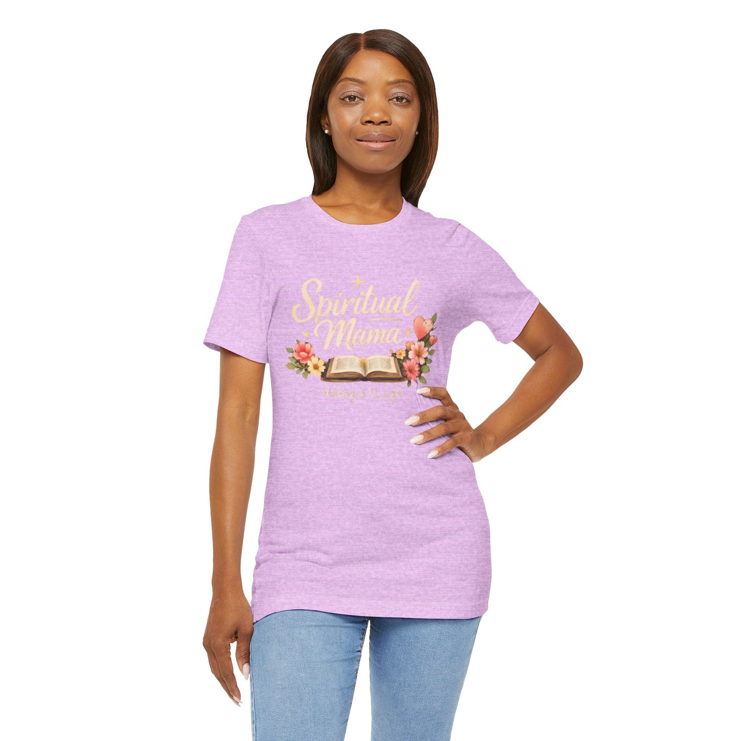 Spiritual Mama T-Shirt — "Walking in His Light" Floral Bible Tee