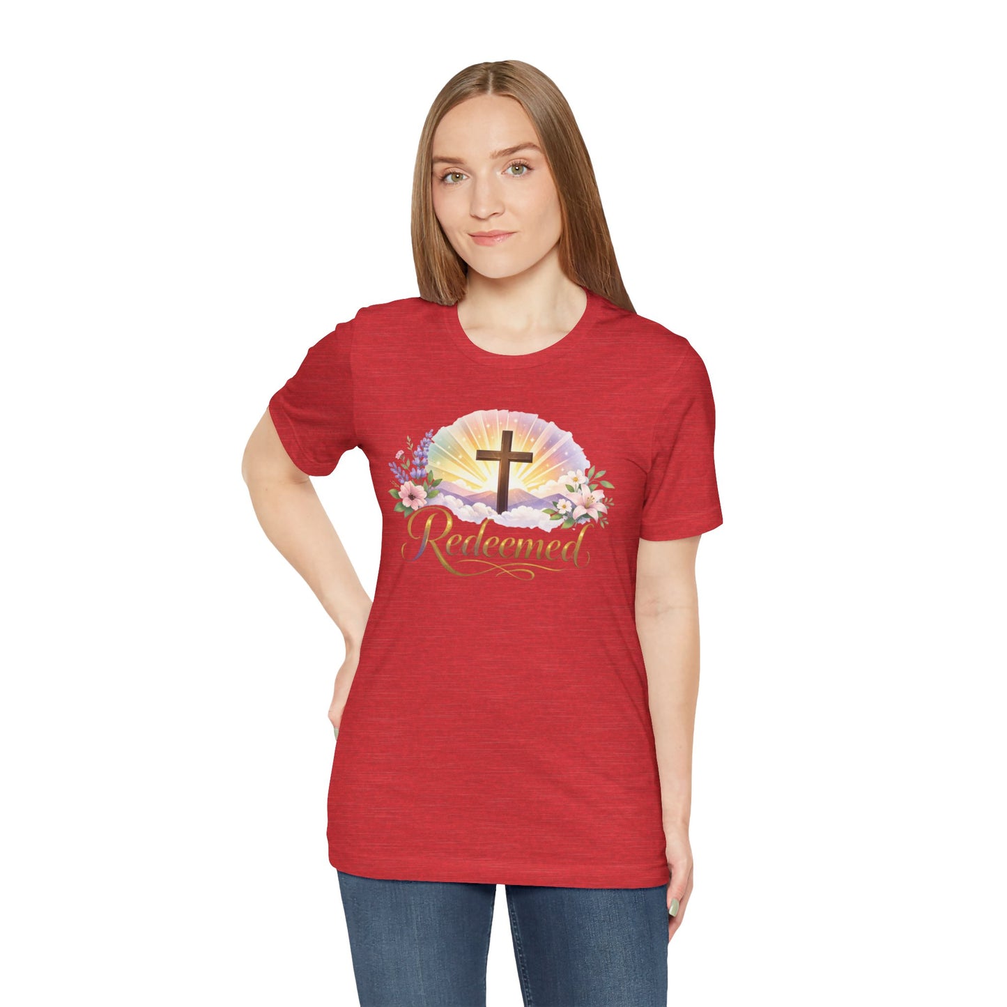 "Redeemed" Cross Floral T-Shirt — Christian Faith Tee