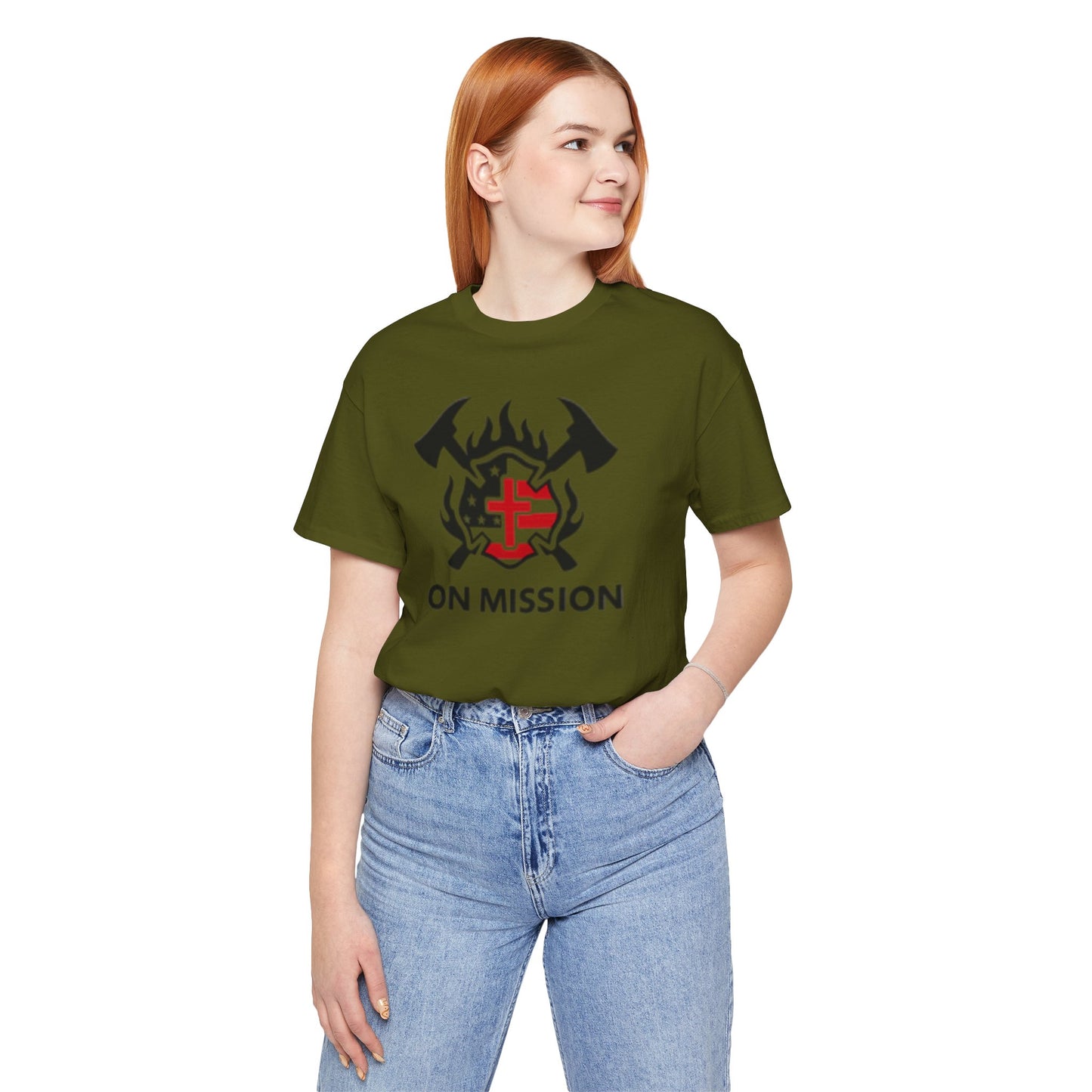 On Mission Christian Cross & American Flag T‑Shirt