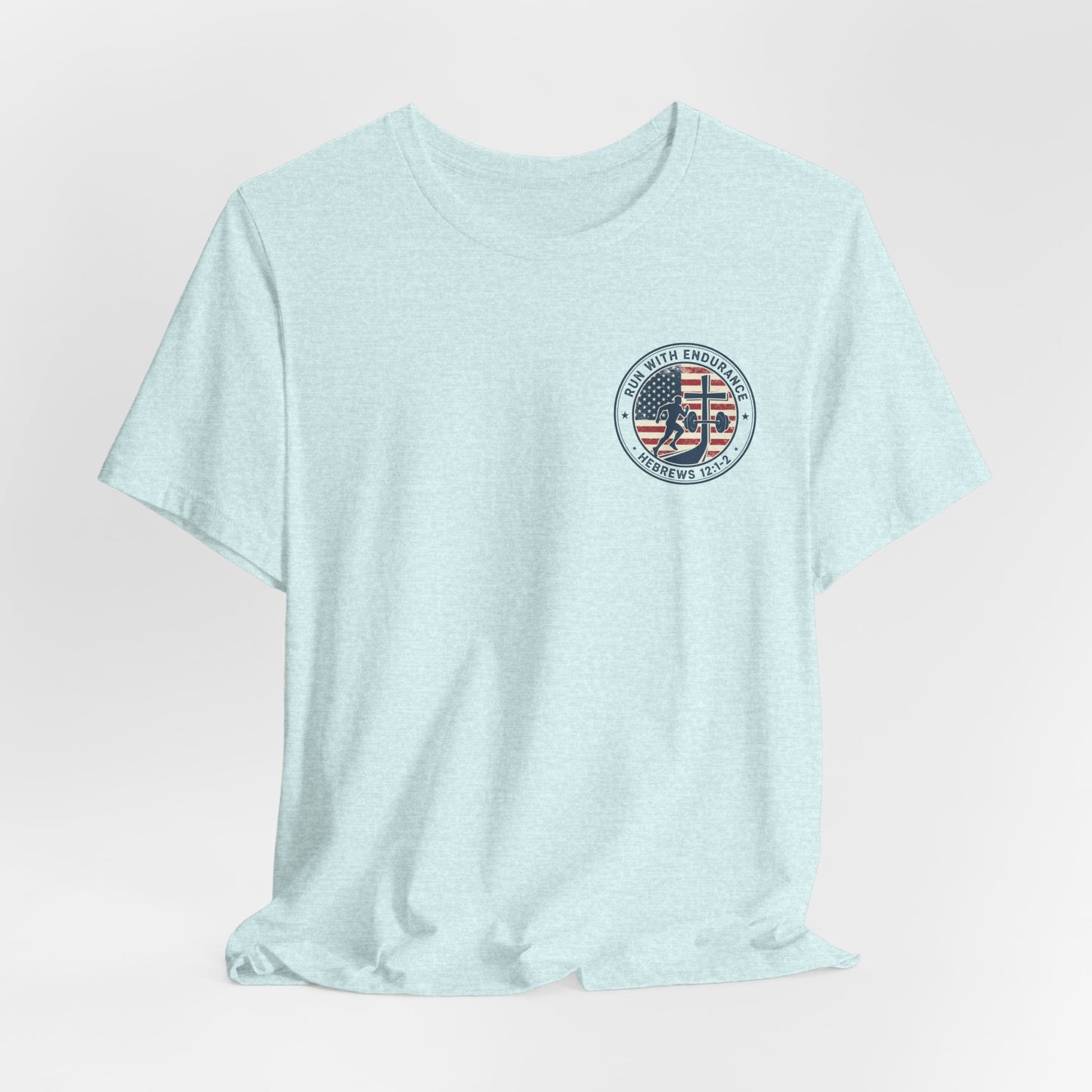 Hebrews 12:1-2 'Run With Endurance' T-Shirt — Inspirational Christian Tee