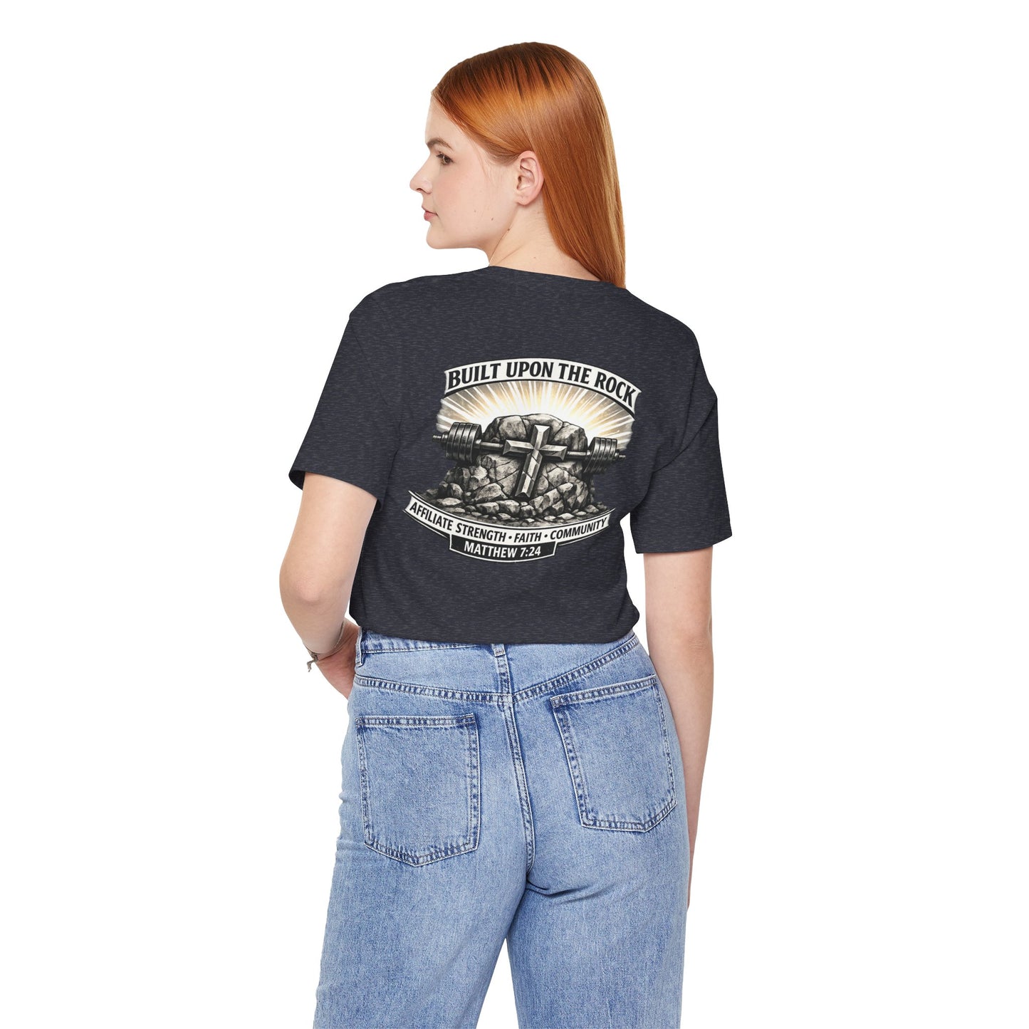 Built Upon the Rock T‑Shirt — Christian Faith Matthew 7:24 Graphic Tee