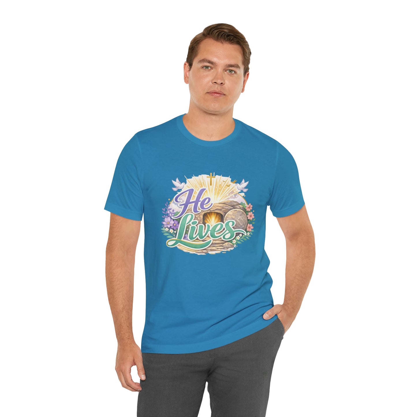 He Lives Jesus Tomb Tee — Christian Easter T‑Shirt