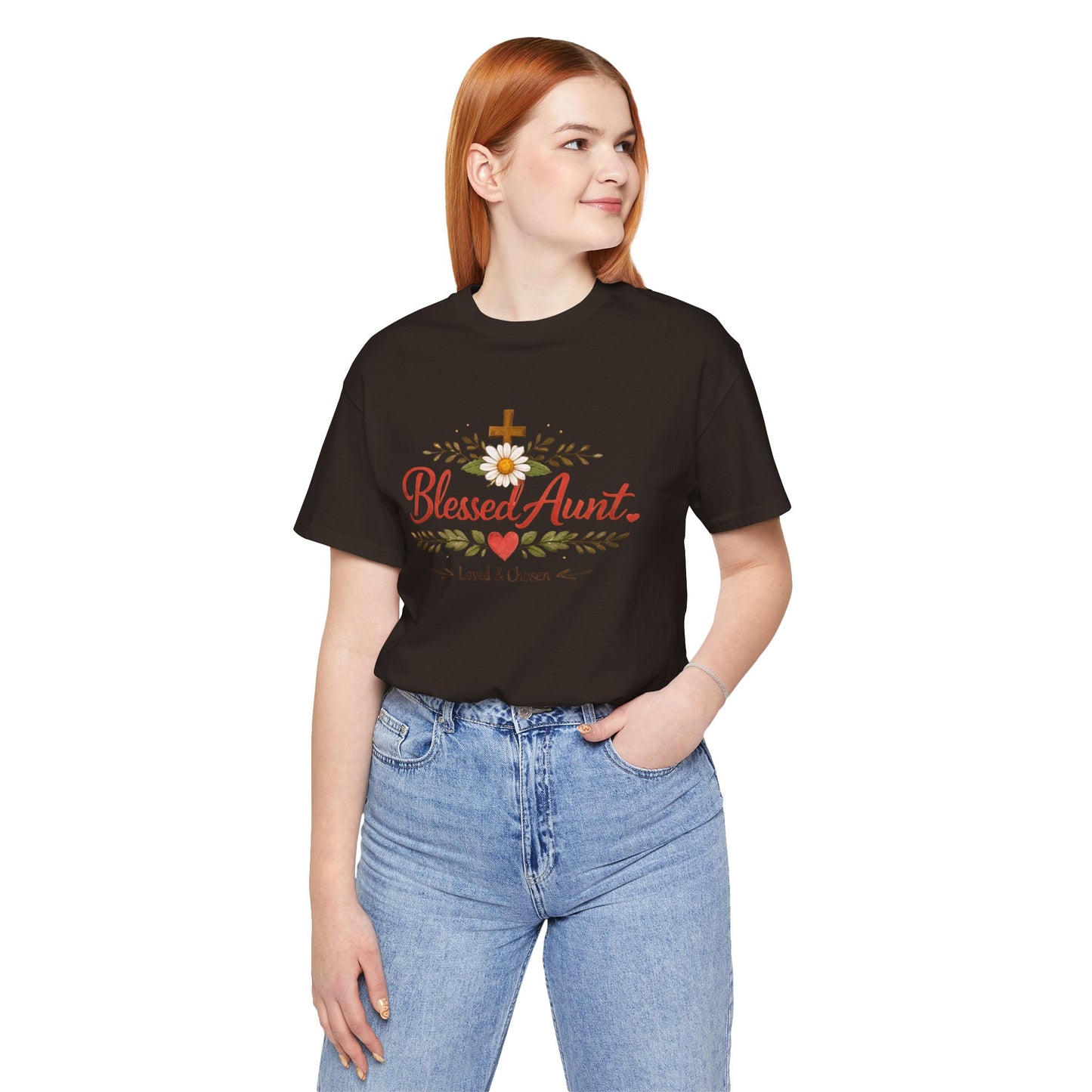 Blessed Aunt T-Shirt - "Blessed Aunt Loved & Chosen" Christian Floral Tee