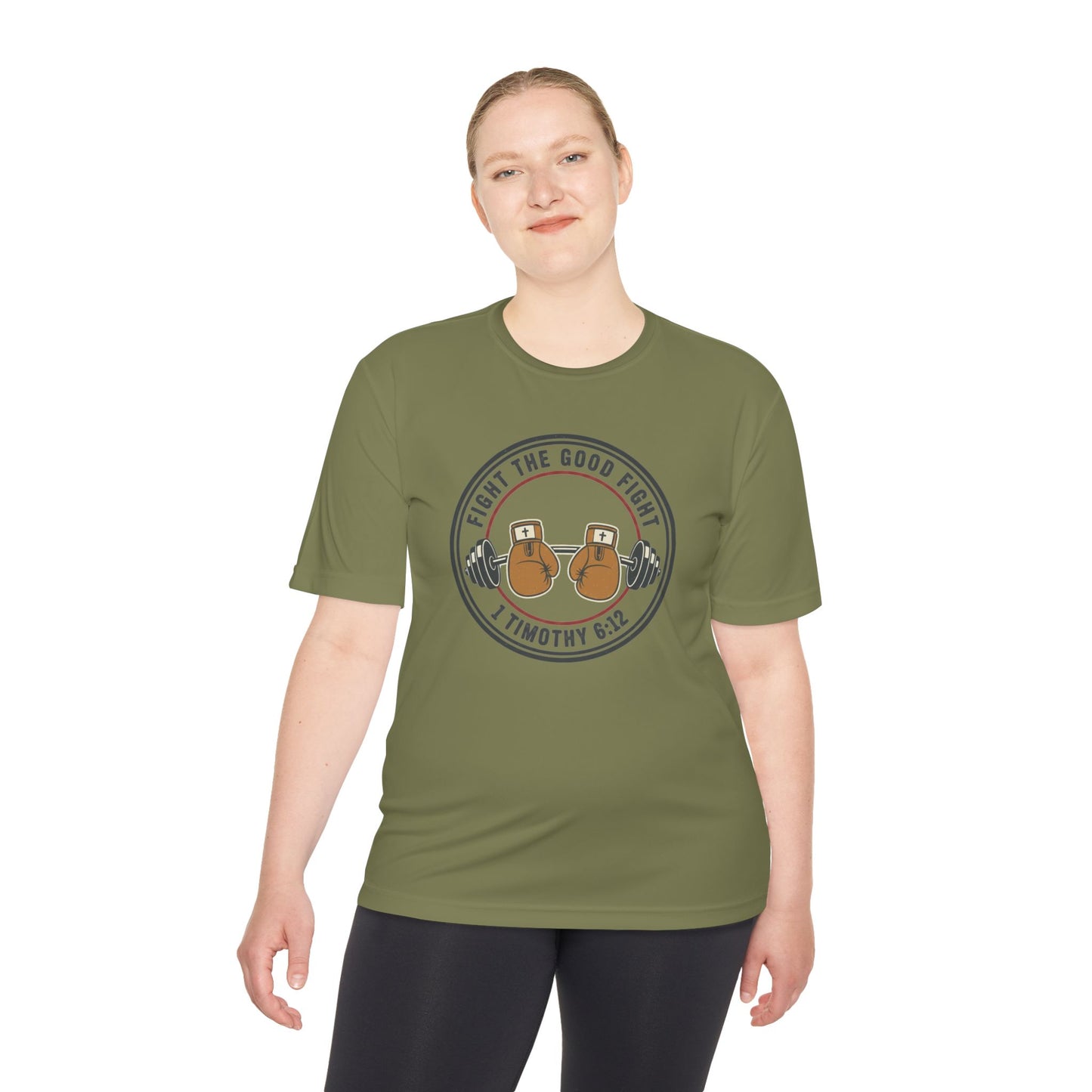 1 Timothy 6:12 'Fight the Good Fight' Moisture-Wicking Workout Tee
