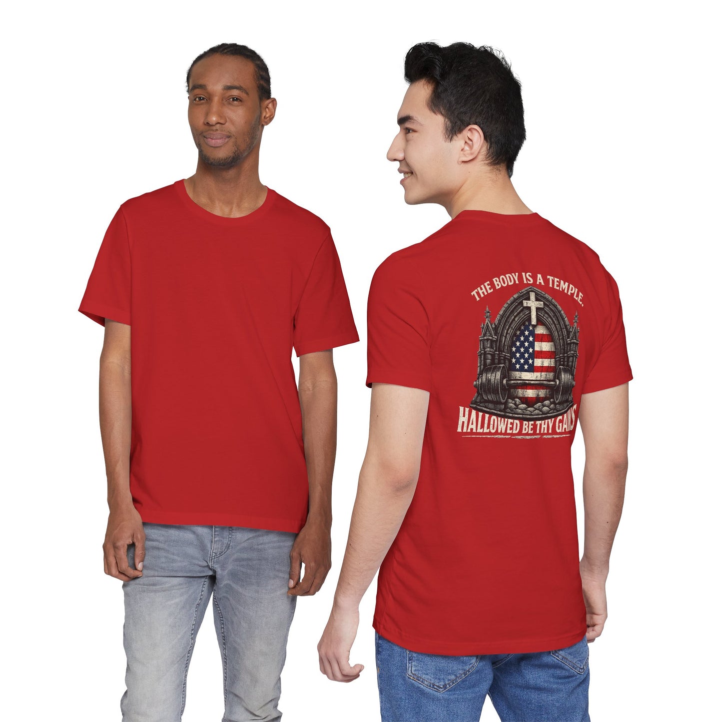Patriotic Gym Tee — “The Body Is a Temple” American Flag Fitness T-Shirt
