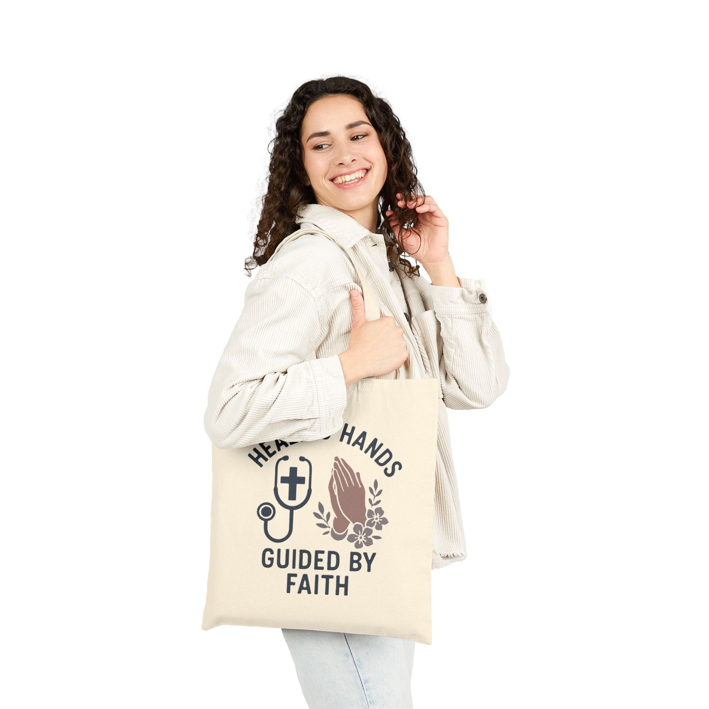Healing Hands Guided by Faith Cotton Canvas Tote Bag