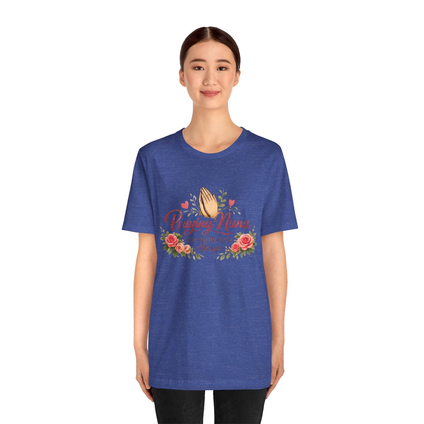 Praying Nana T-Shirt – Floral Praying Hands "Covering My Family in Prayer" Grandma Gift