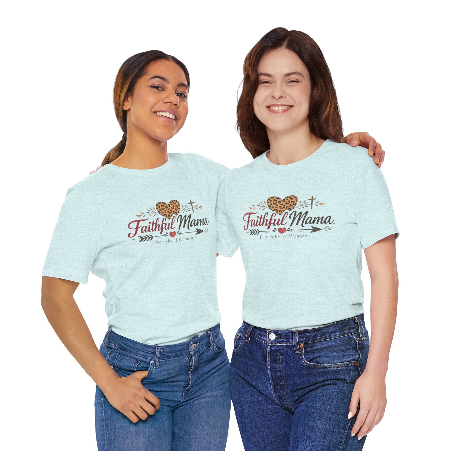 Faithful Mama T-Shirt - Leopard Heart Christian Mom Tee (Proverbs 31 Woman)