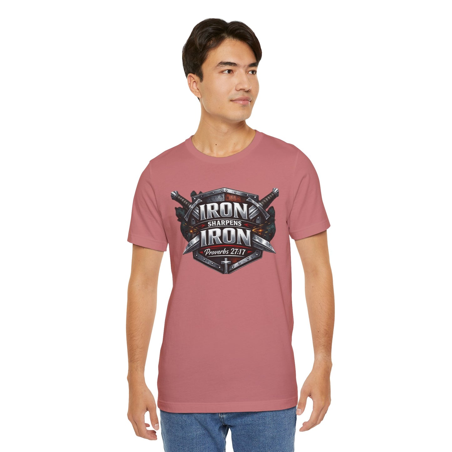 Iron Sharpens Iron T-Shirt — Faith-Based Proverbs 27:17 Graphic Tee