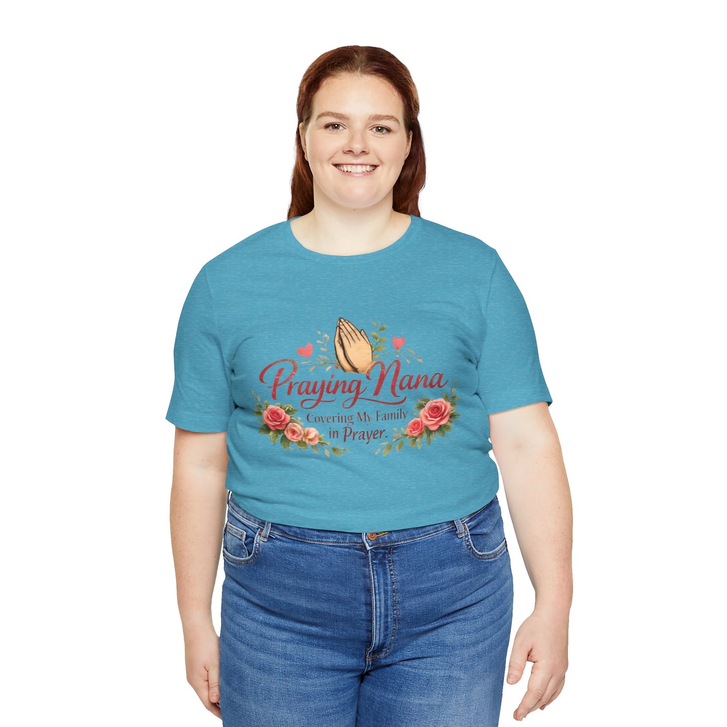 Praying Nana T-Shirt – Floral Praying Hands "Covering My Family in Prayer" Grandma Gift