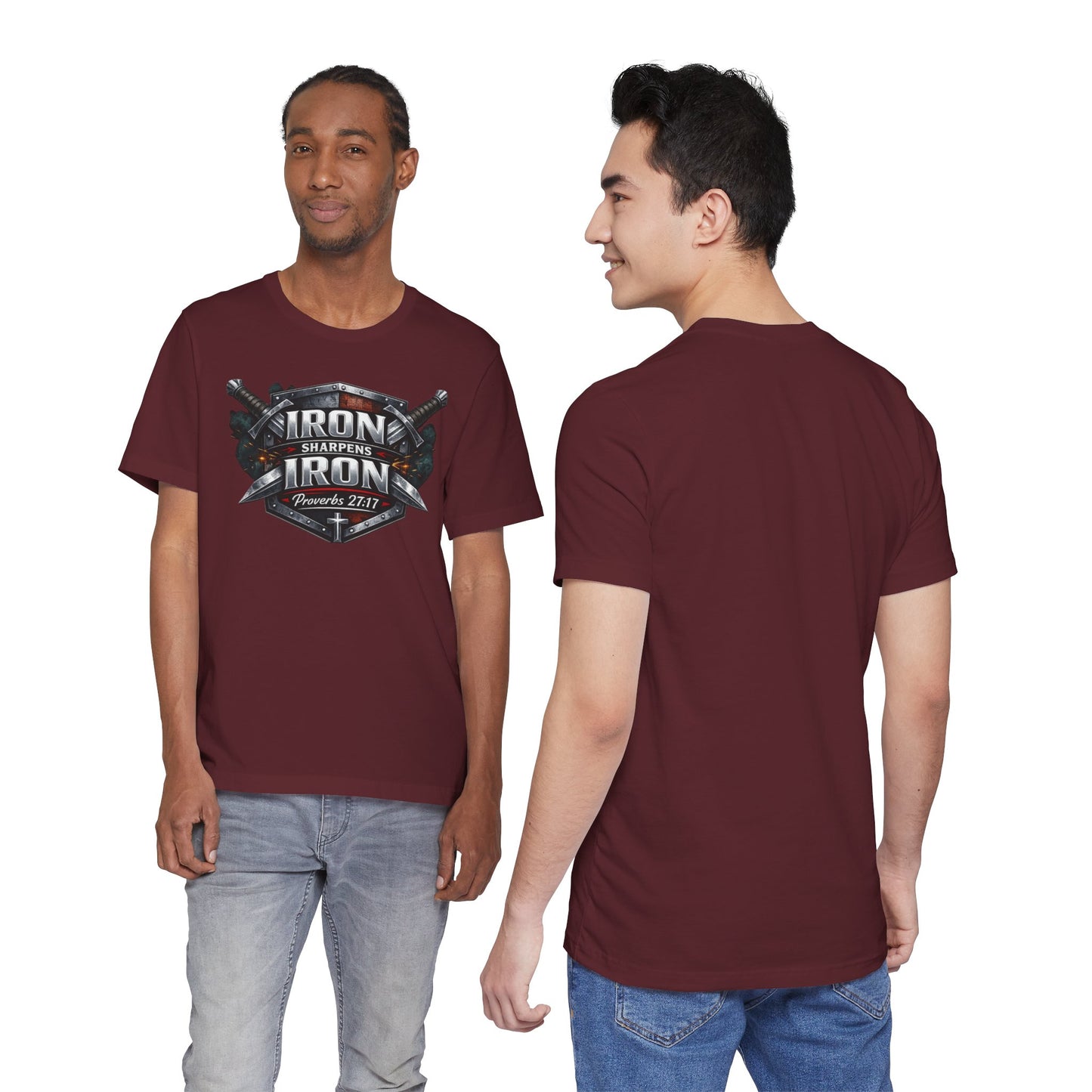 Iron Sharpens Iron T-Shirt — Faith-Based Proverbs 27:17 Graphic Tee