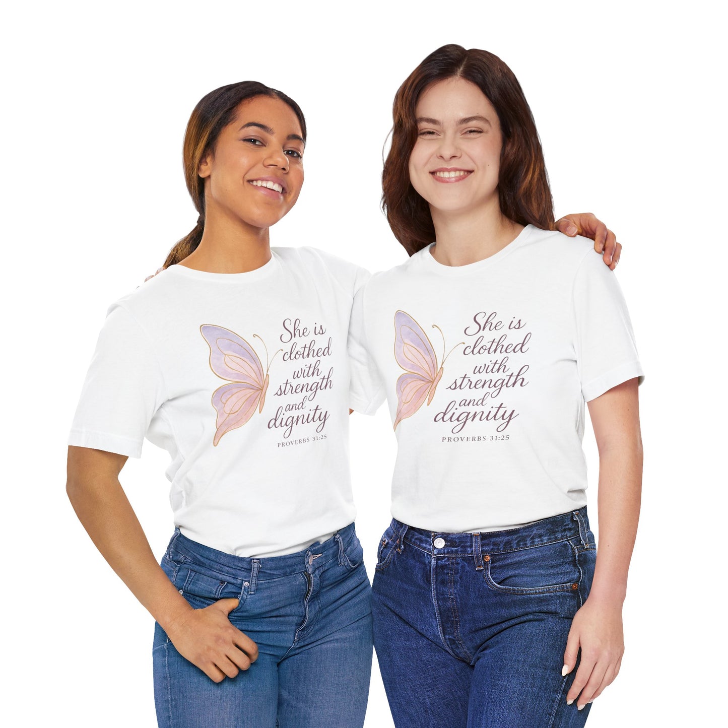 Inspirational "She is clothed with strength and dignity" Butterfly T-Shirt