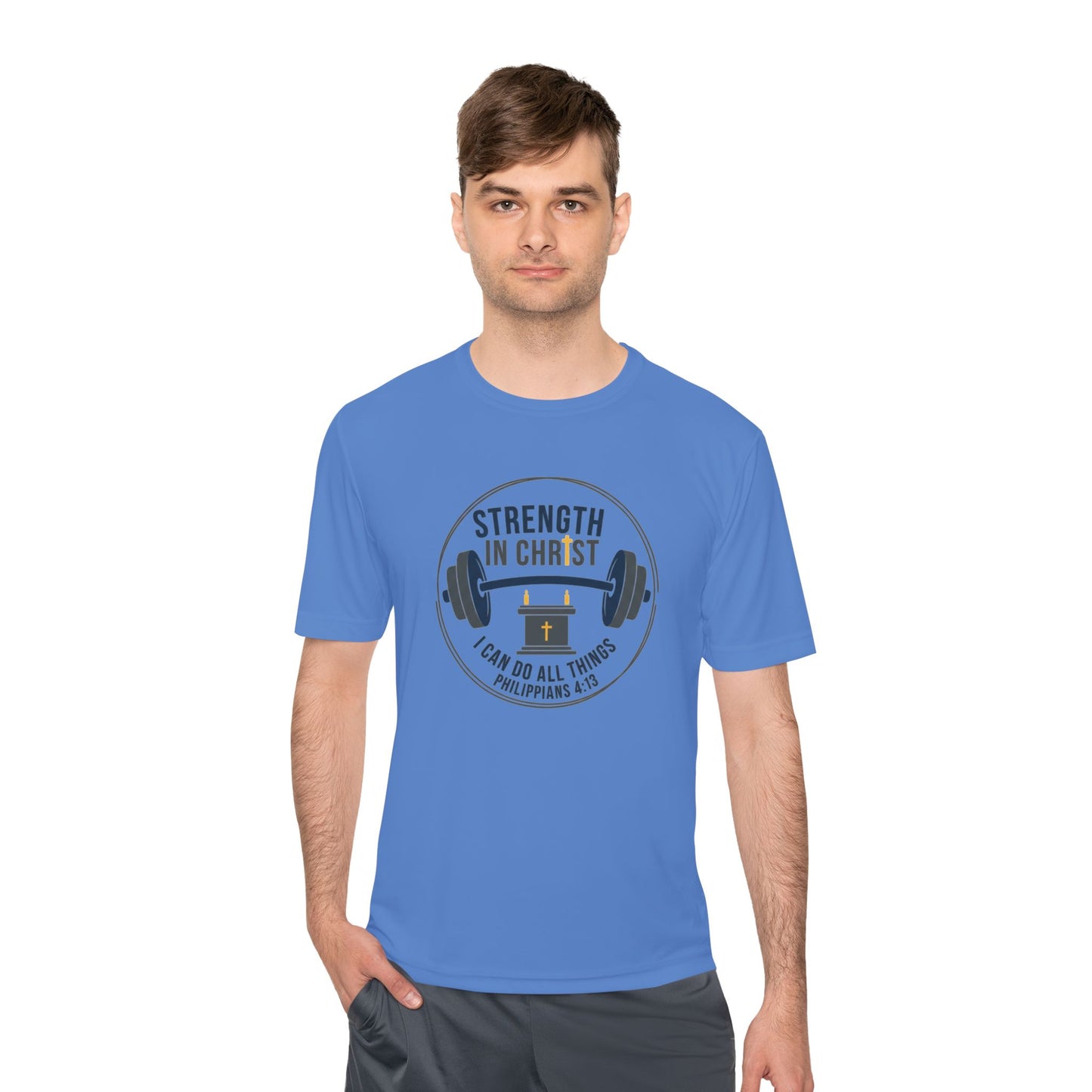 Philippians 4:13 'Strength in Christ' Moisture-Wicking Workout Tee