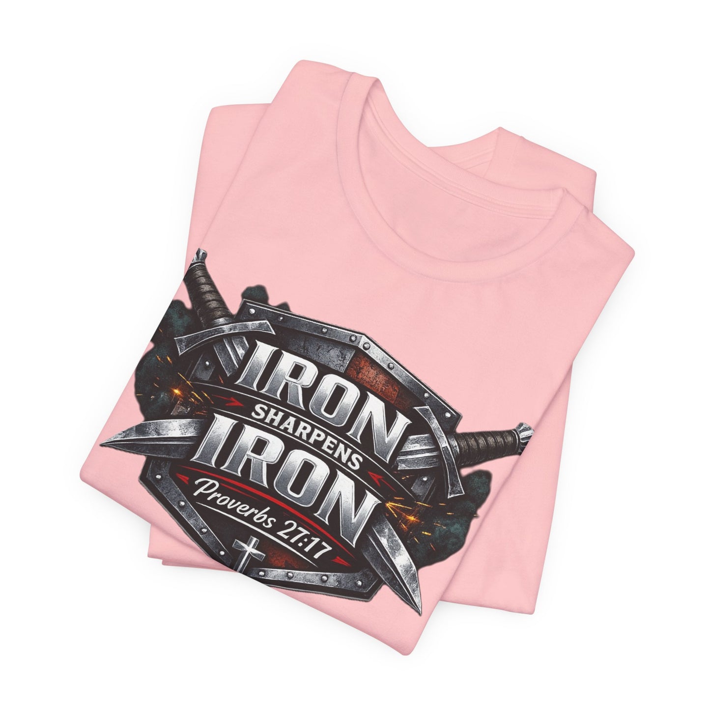 Iron Sharpens Iron T-Shirt — Faith-Based Proverbs 27:17 Graphic Tee