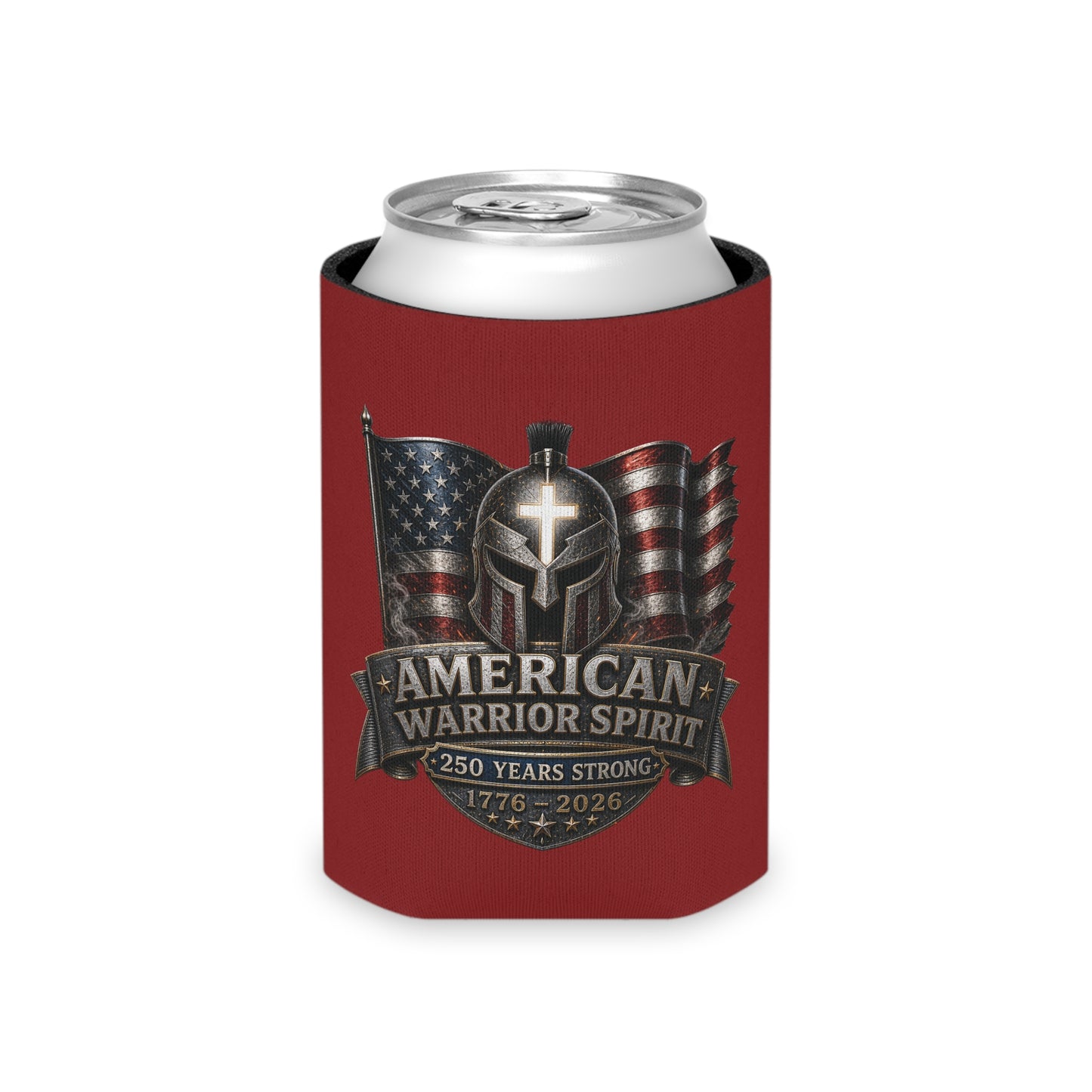 Can Cooler — American Warrior Spirit 250 Years (1776–2026) Patriotic Beer Koozie