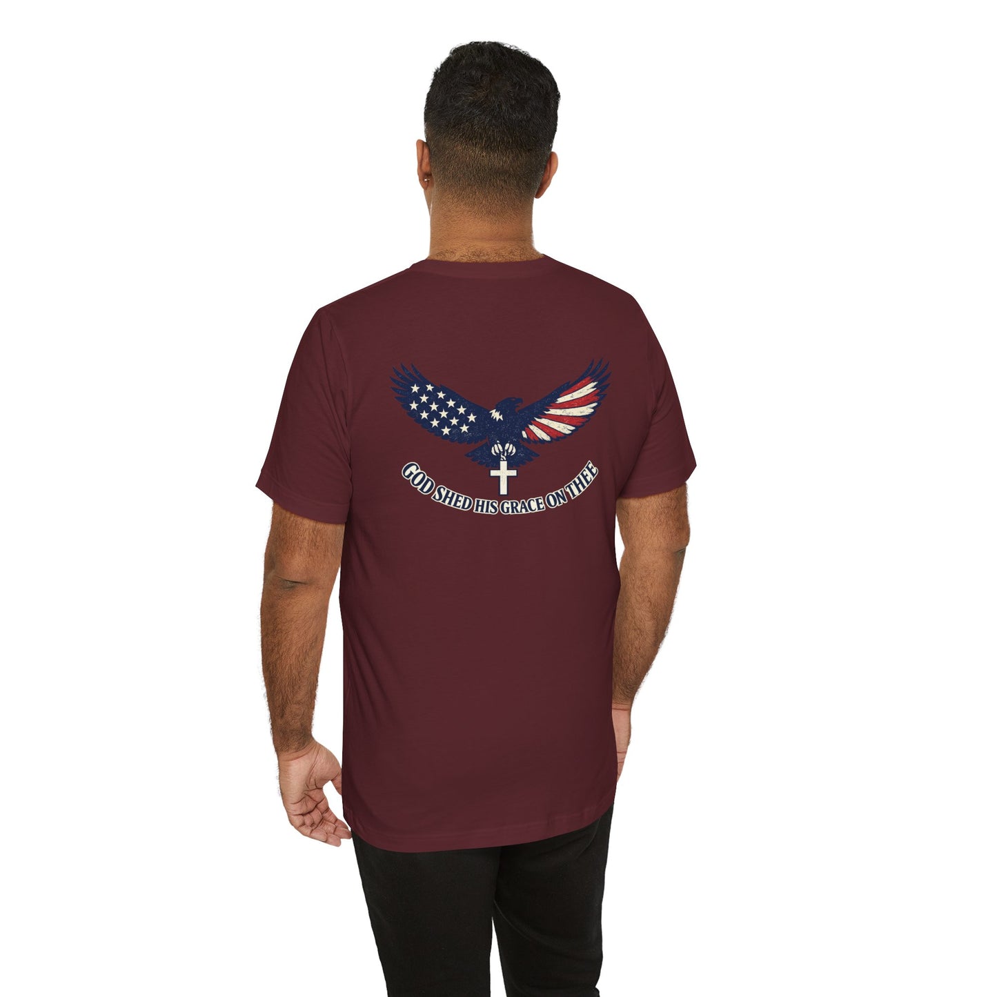 Patriotic Eagle T‑Shirt — "God Shed His Grace on Thee" Back Graphic Tee