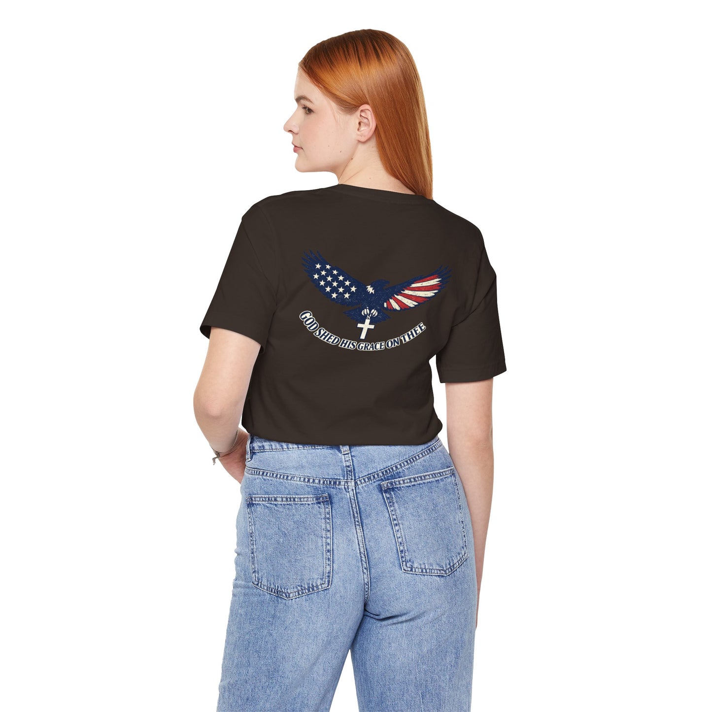 Patriotic Eagle T‑Shirt — "God Shed His Grace on Thee" Back Graphic Tee