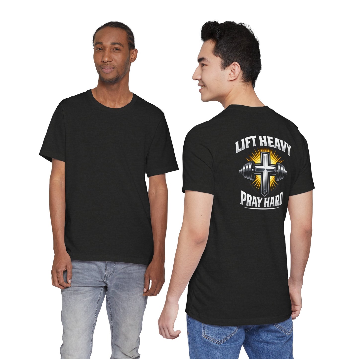 Lift Heavy Pray Hard T‑Shirt — Christian Fitness Gym Tee