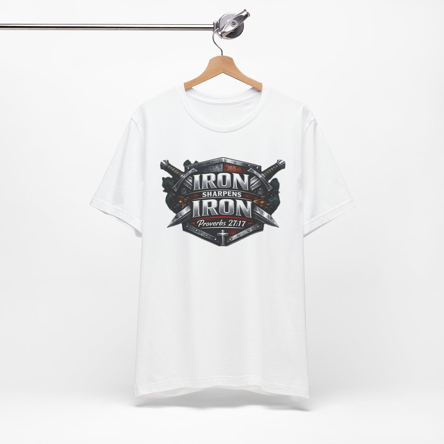 Iron Sharpens Iron T-Shirt — Faith-Based Proverbs 27:17 Graphic Tee