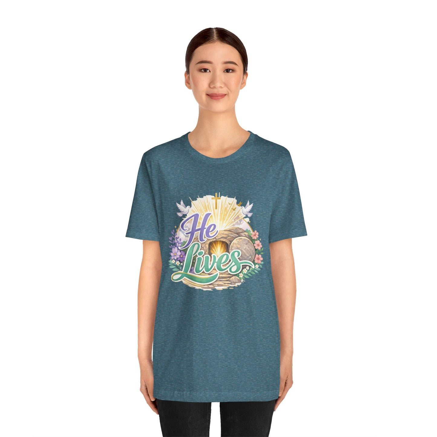 He Lives Jesus Tomb Tee — Christian Easter T‑Shirt