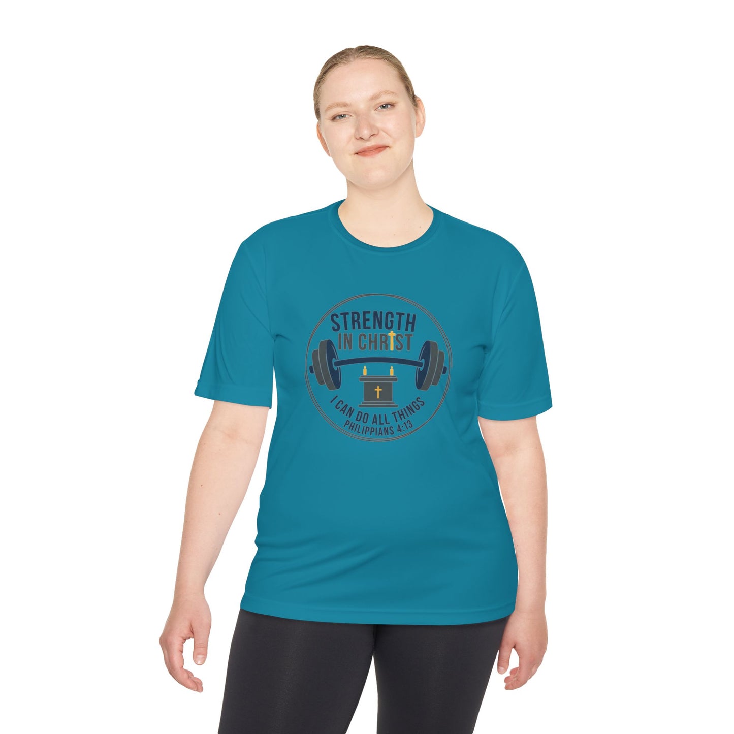Philippians 4:13 'Strength in Christ' Moisture-Wicking Workout Tee