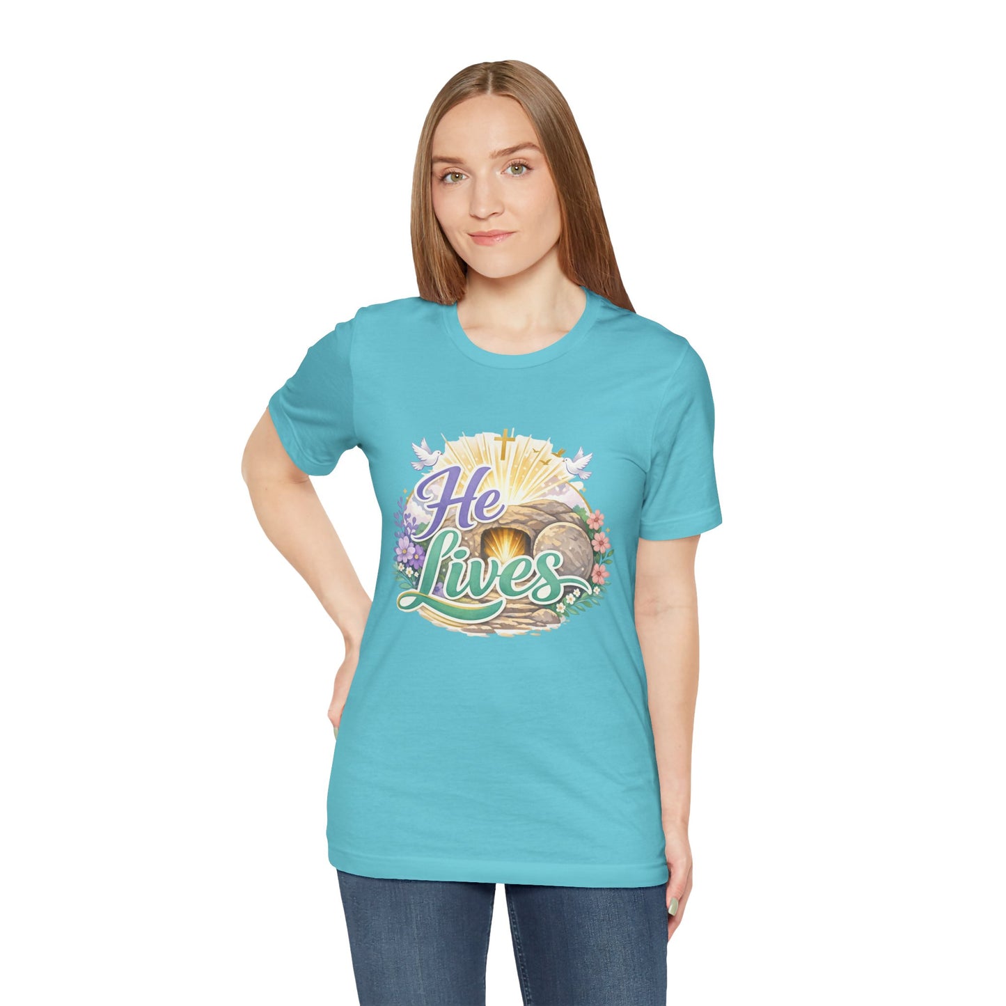 He Lives Jesus Tomb Tee — Christian Easter T‑Shirt